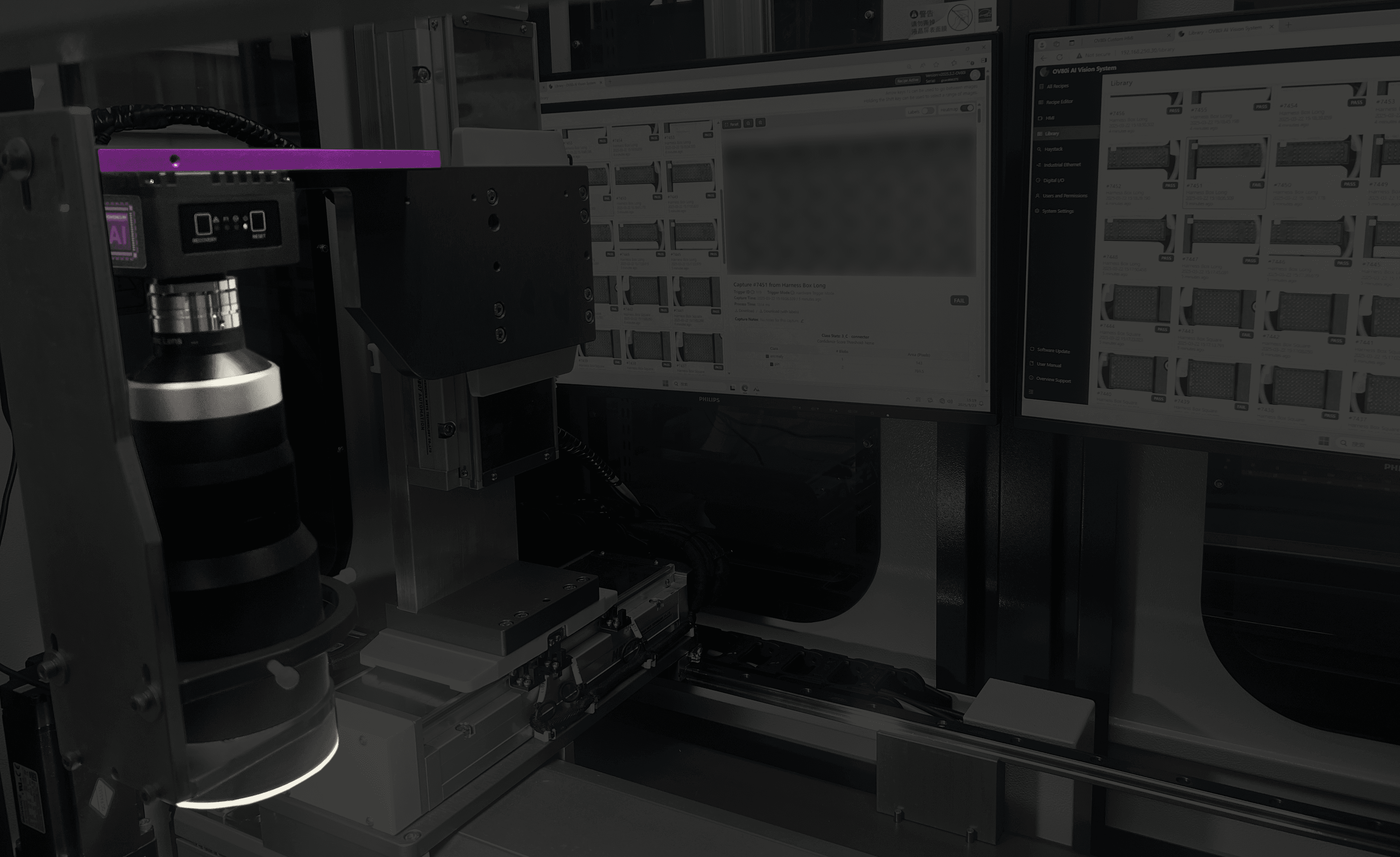 Industrial workstation with AI vision camera and monitoring screen