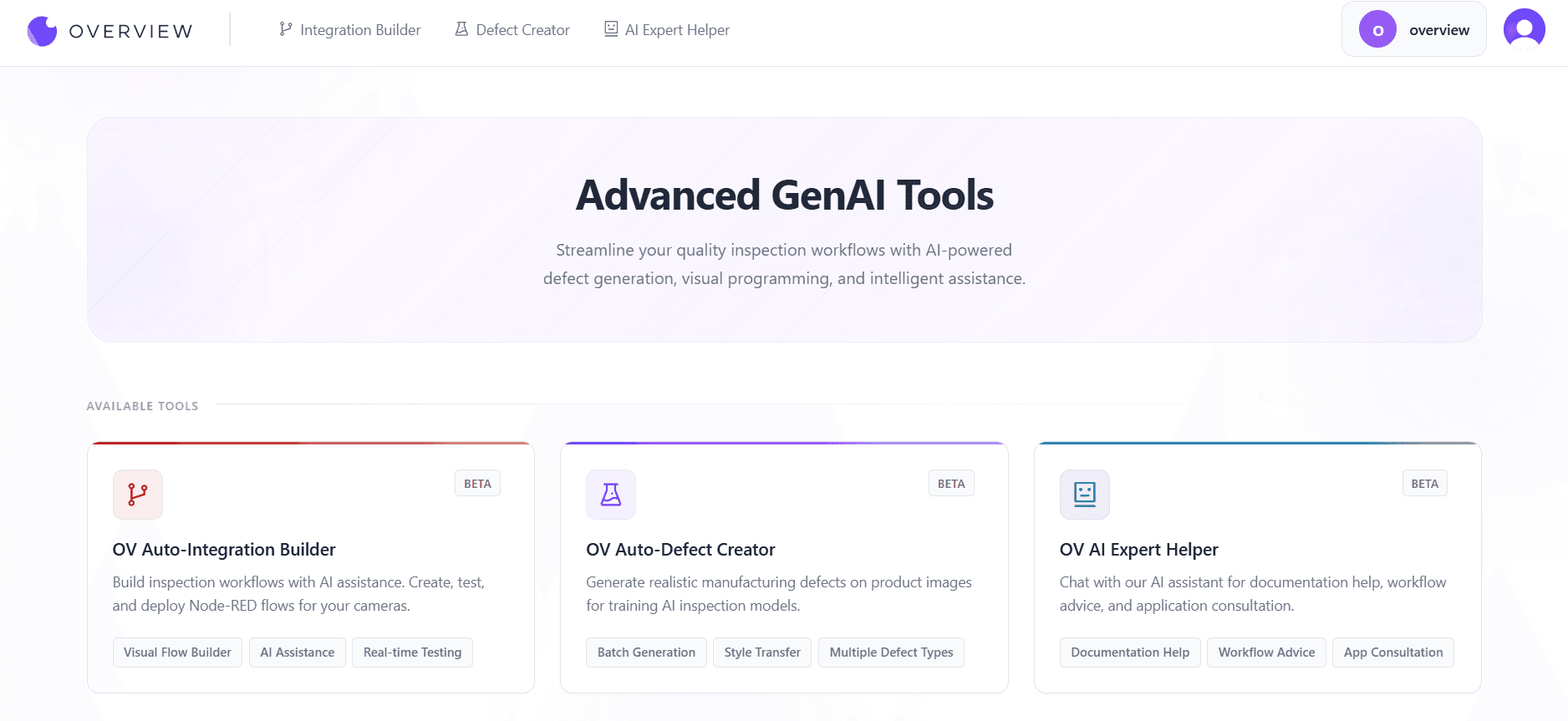 Overview Advanced GenAI Tools Platform: The Future of Visual Inspection | Overview AI