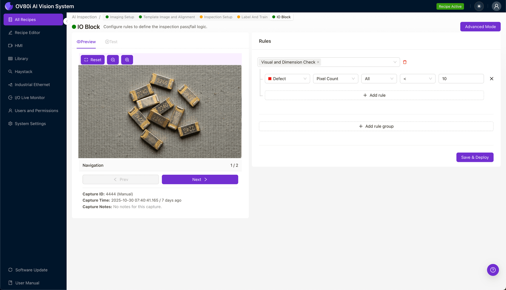 Inspection regions defined on 224G contact for tip plating coverage and body thickness uniformity