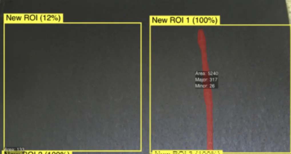 Steel strip surface inspection showing defect detection