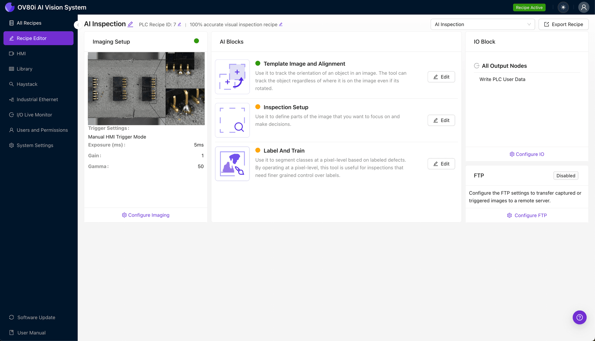 Imaging setup configuration for automotive Ethernet header solder ball splash inspection