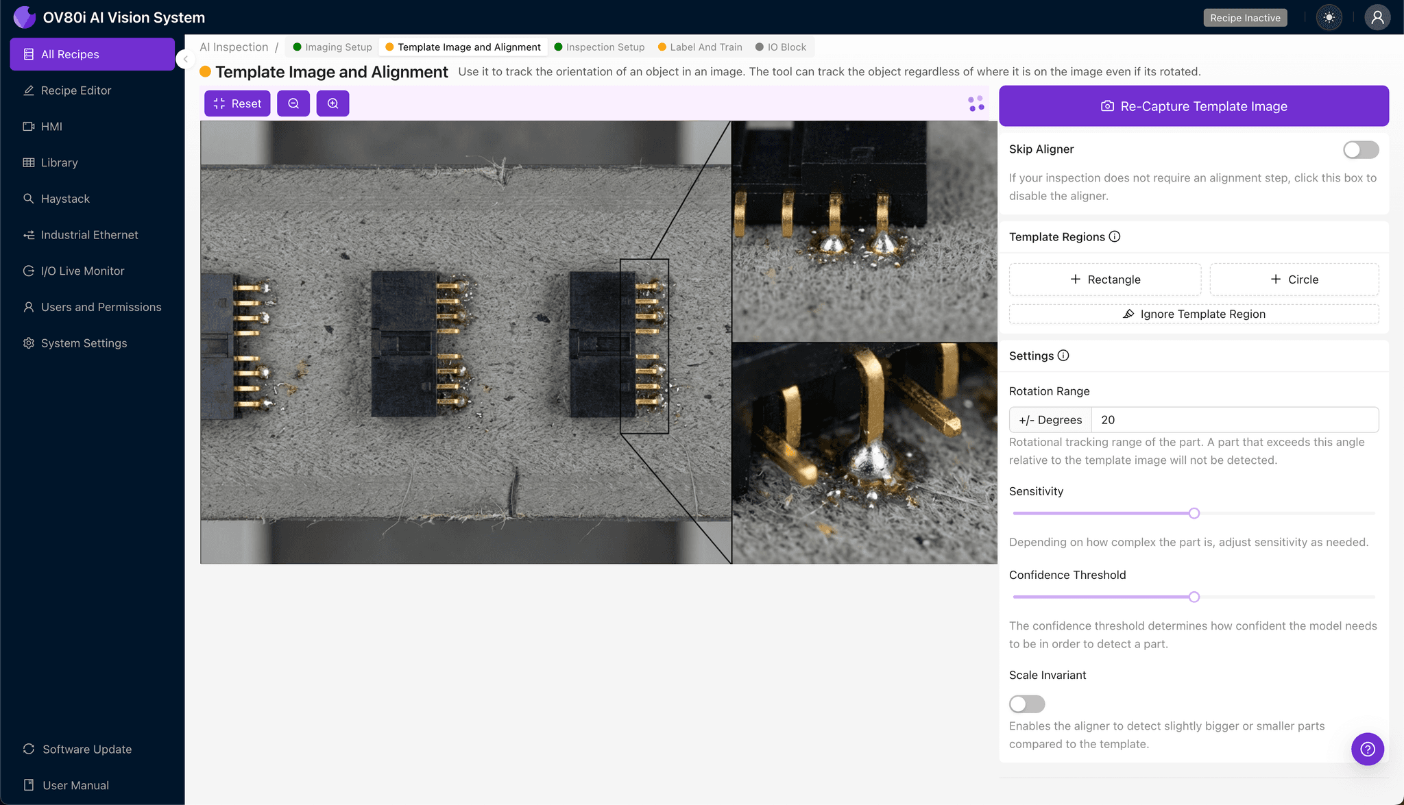Template image alignment for automotive Ethernet header inspection