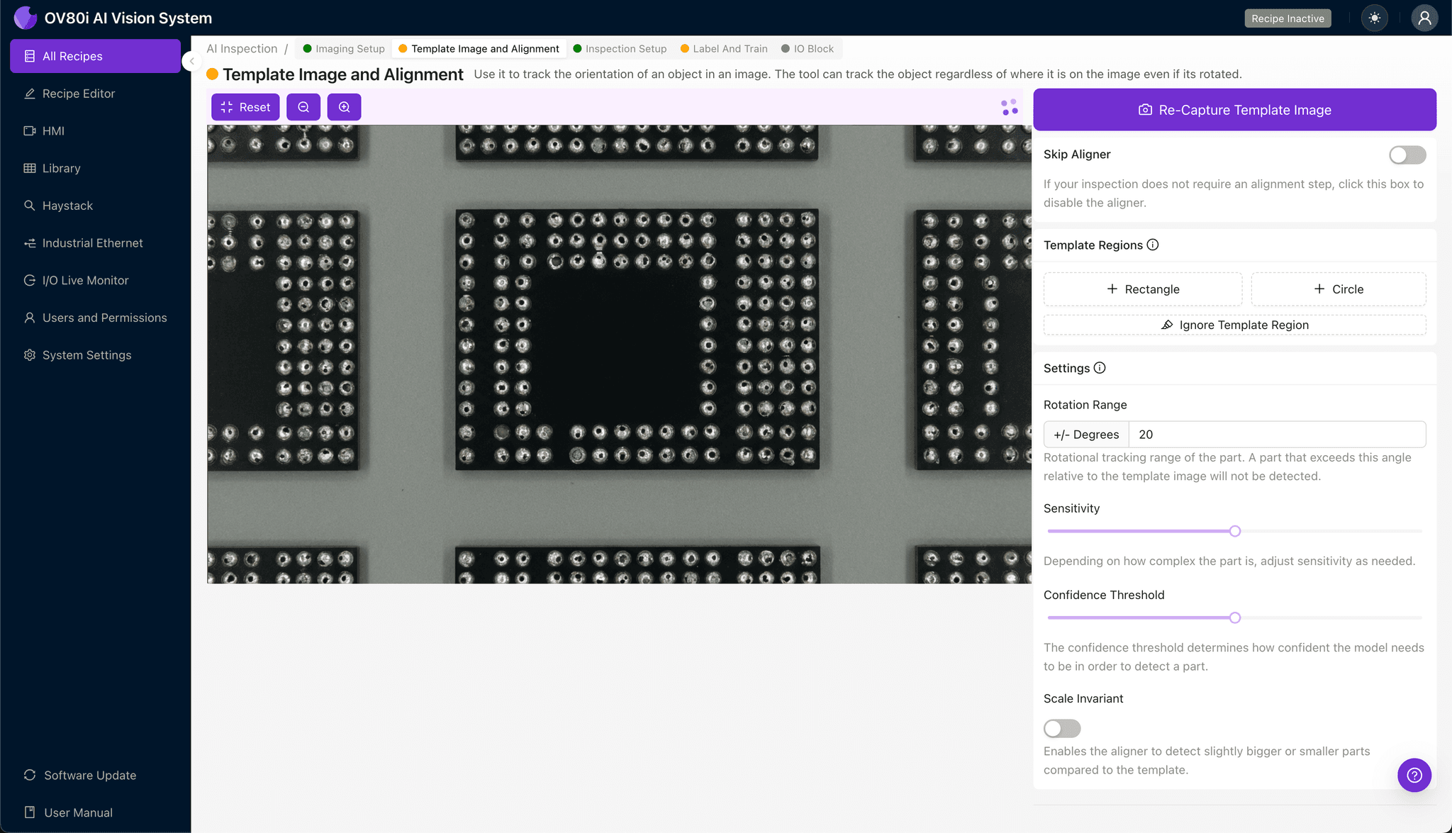 Template alignment configuration for BGA connector positioning