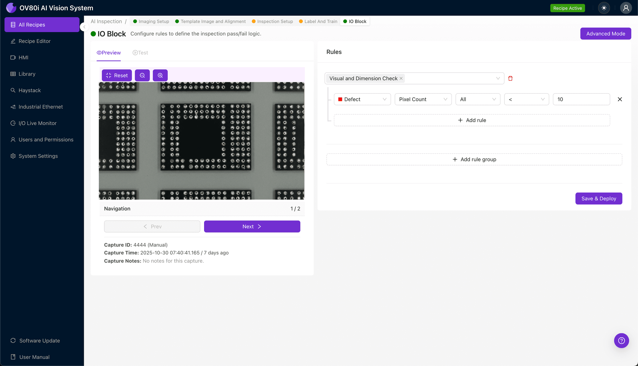 Inspection region selection highlighting BGA solder ball array zones