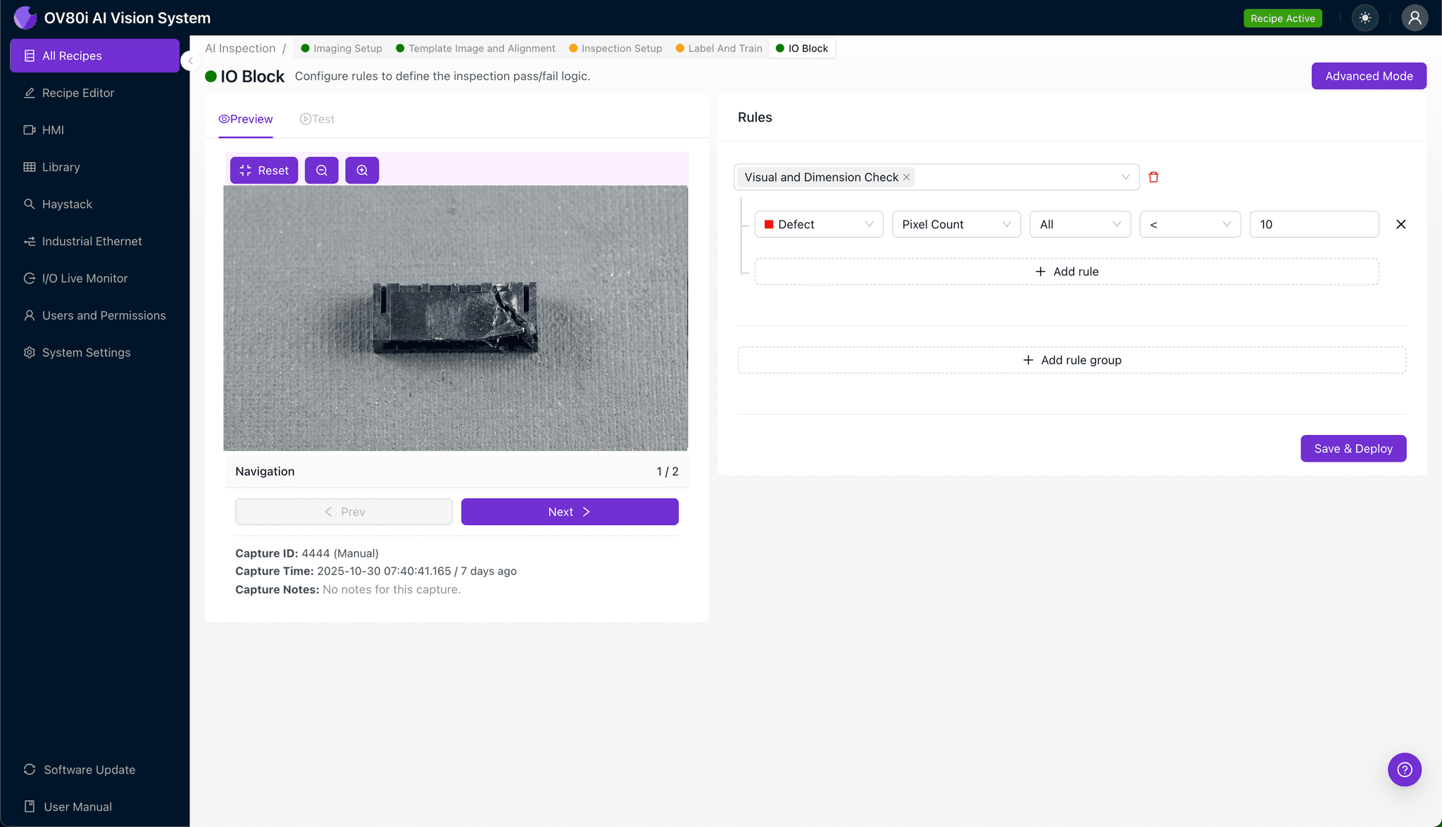Inspection region selection targeting BTB connector housing walls
