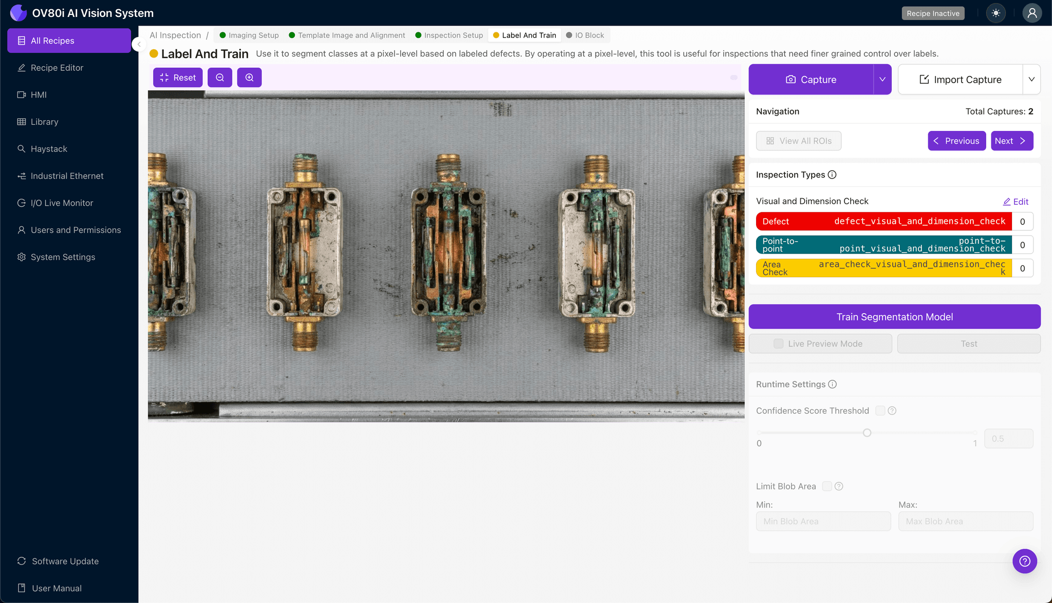 Pass/fail rule configuration for coaxial switch oxidation detection