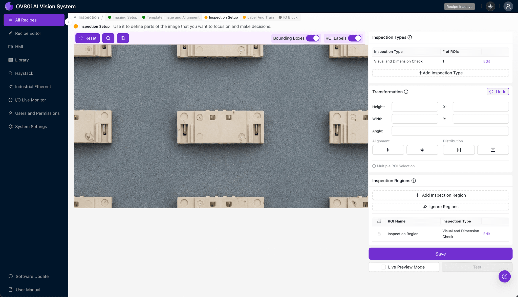 Interfaz de etiquetado de datos mostrando ejemplos buenos y malos de obleas de conector