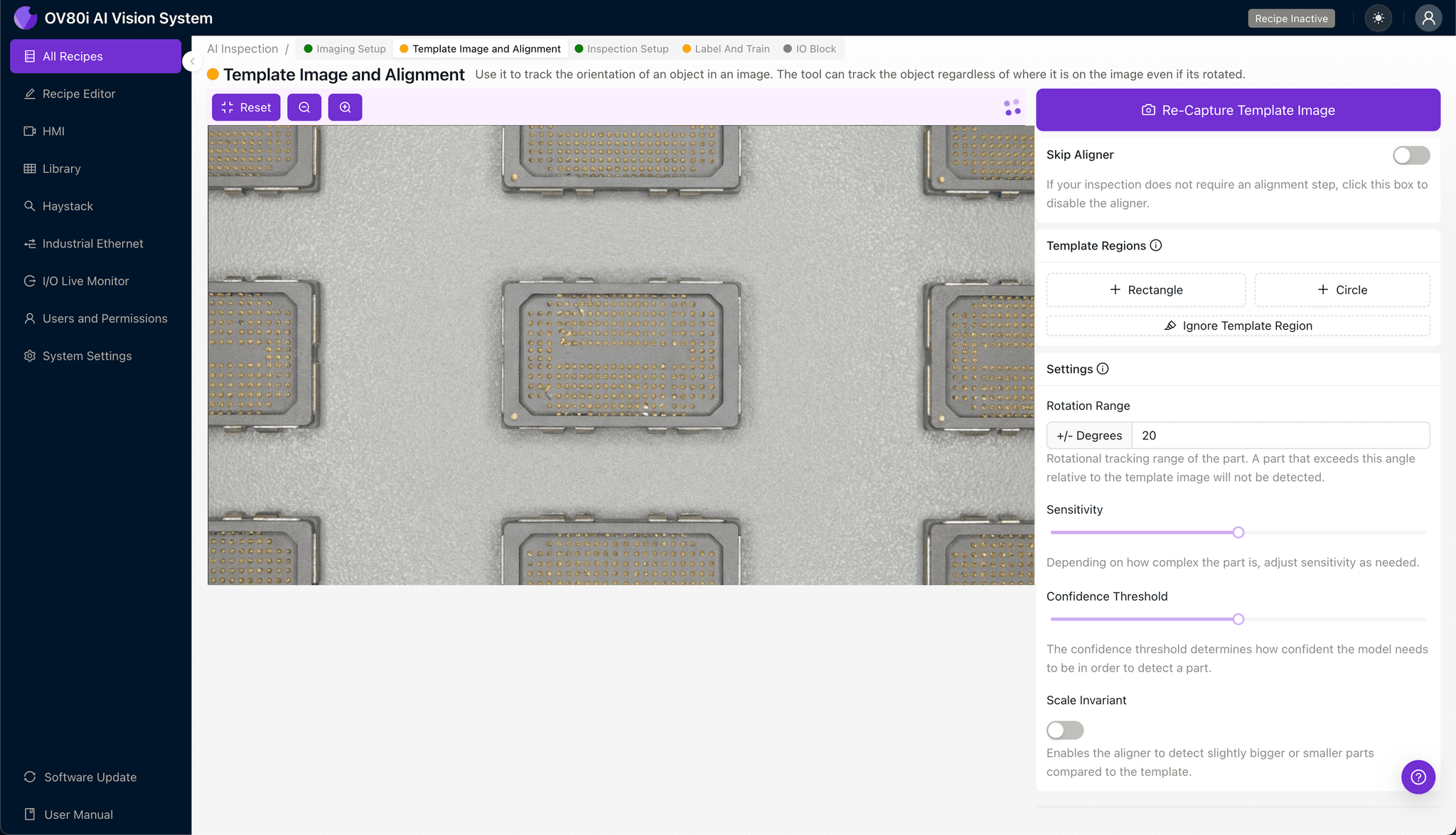 Template alignment configuration for CPO socket inspection