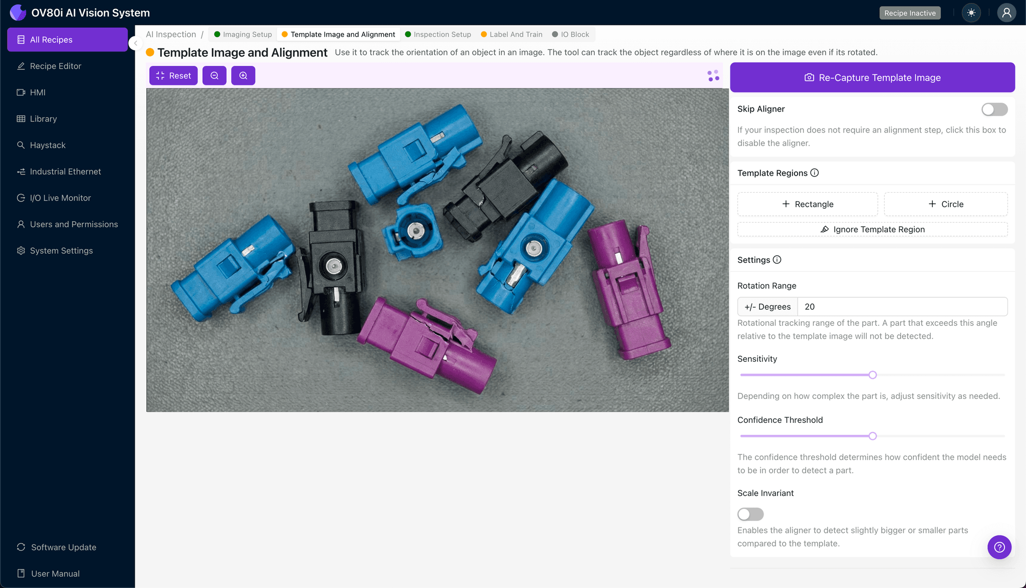 Template alignment configuration for FAKRA connector inspection
