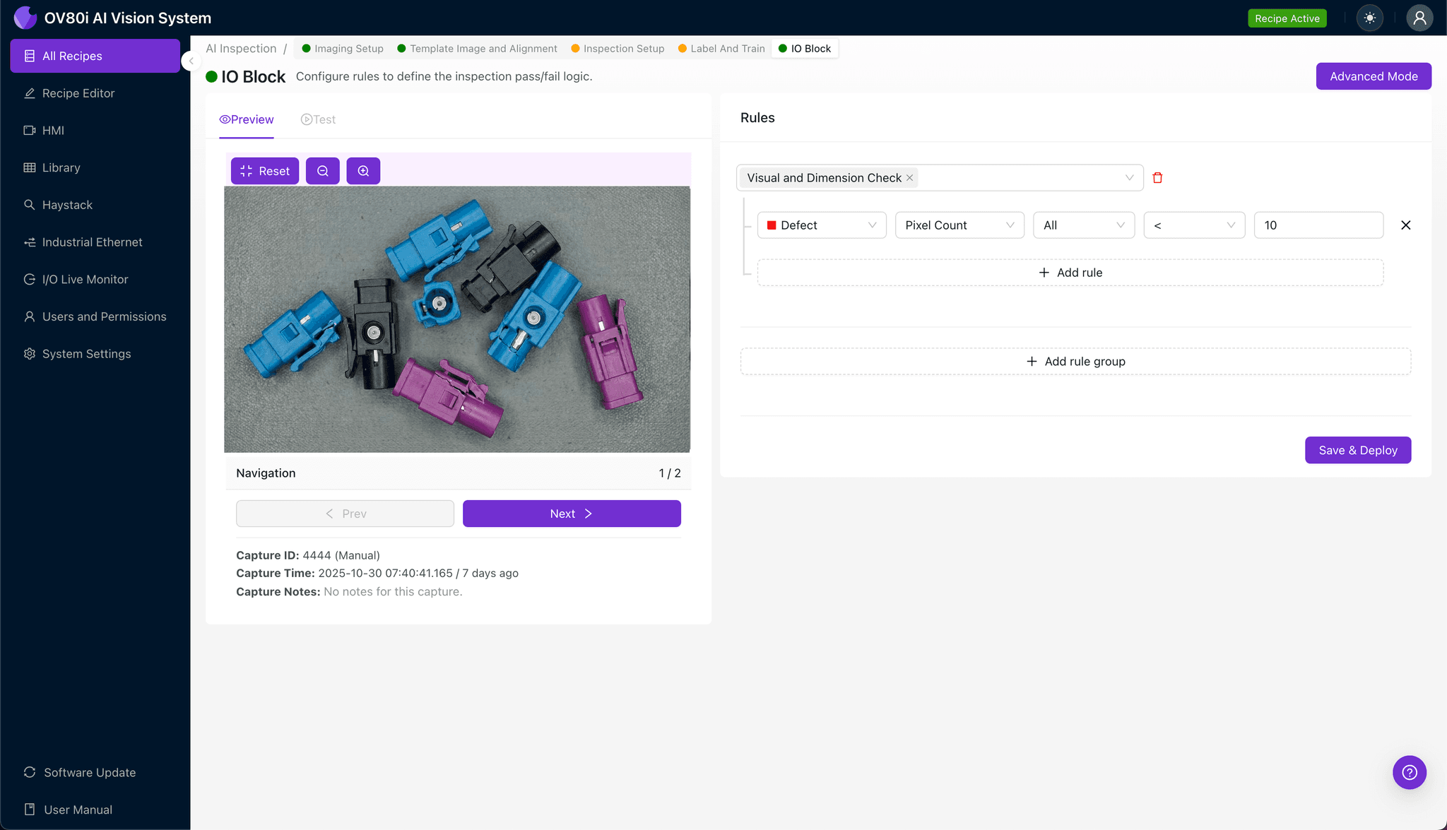 Inspection region selection for FAKRA connector secondary lock detection