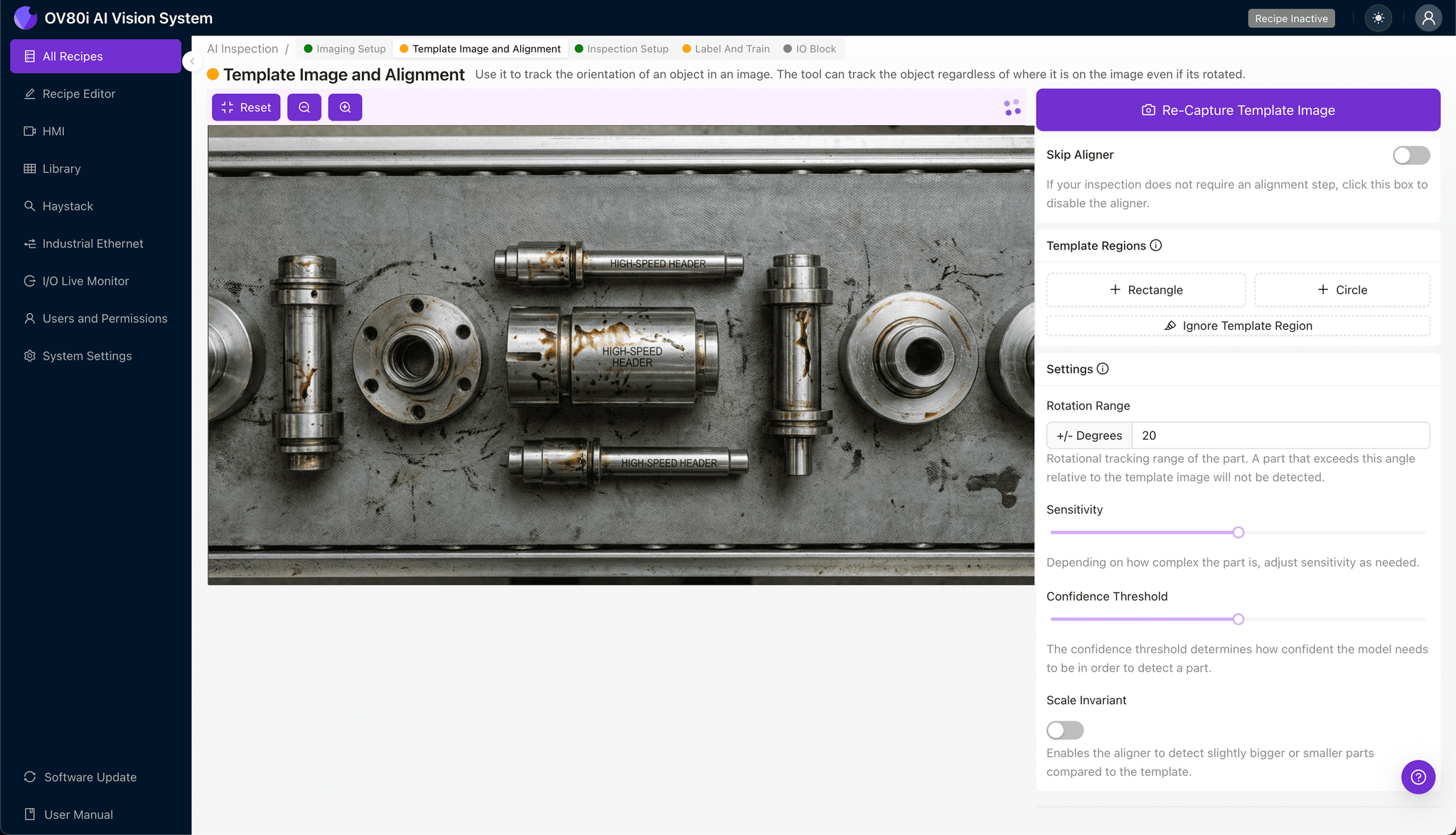 Template alignment configuration for high-speed header positioning
