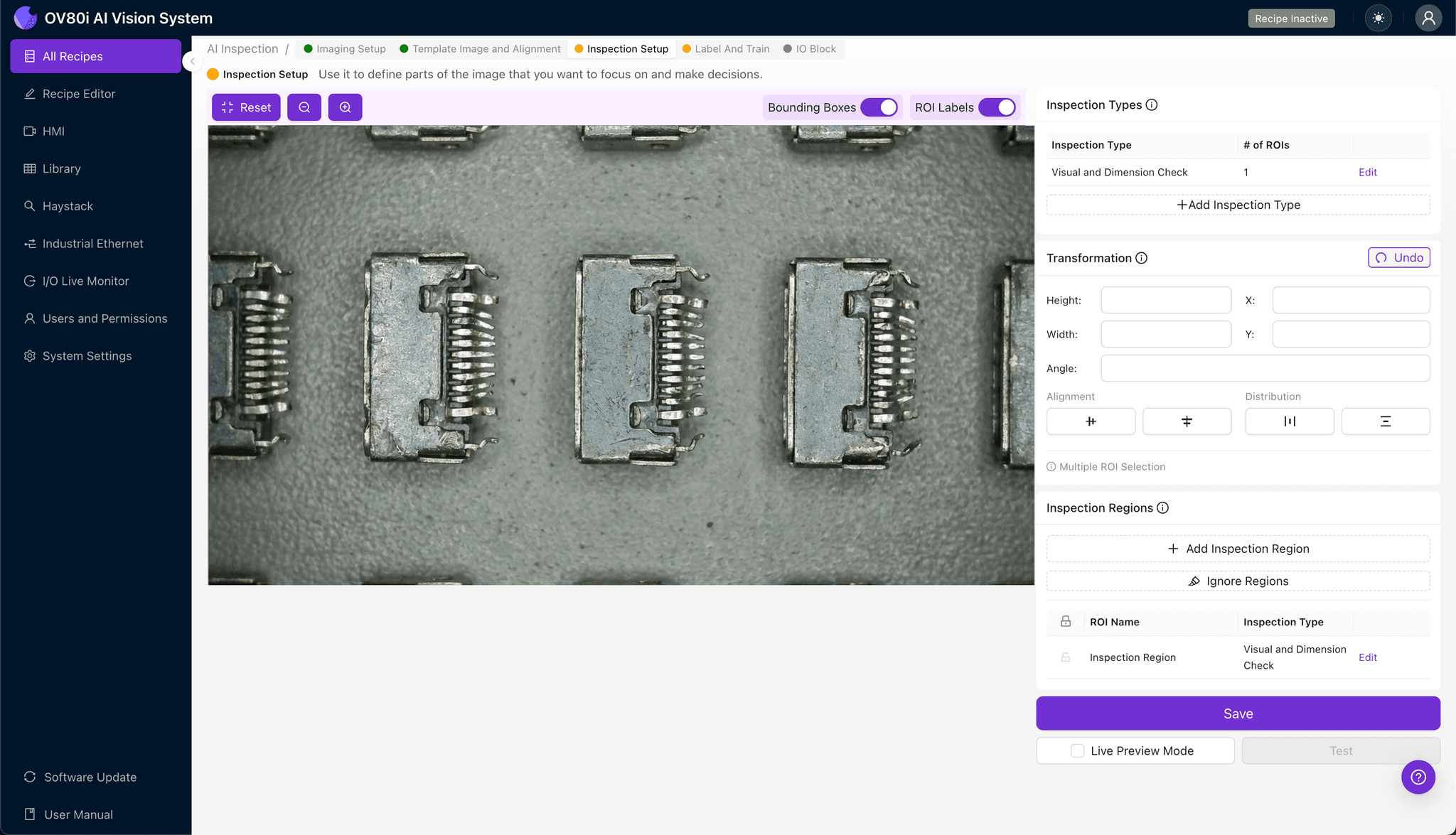 Labeling interface showing good and defective HSD connector examples