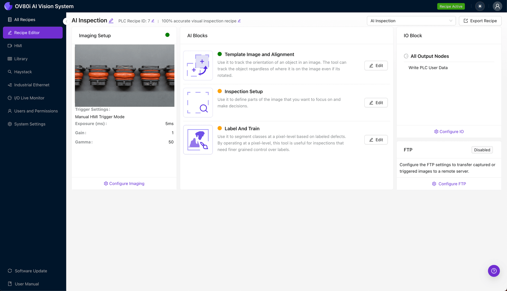 Camera settings configuration for immersion-rated connector imaging