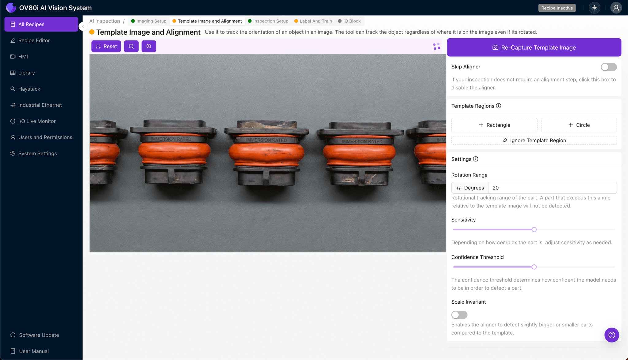 Template image alignment for immersion-rated connector inspection