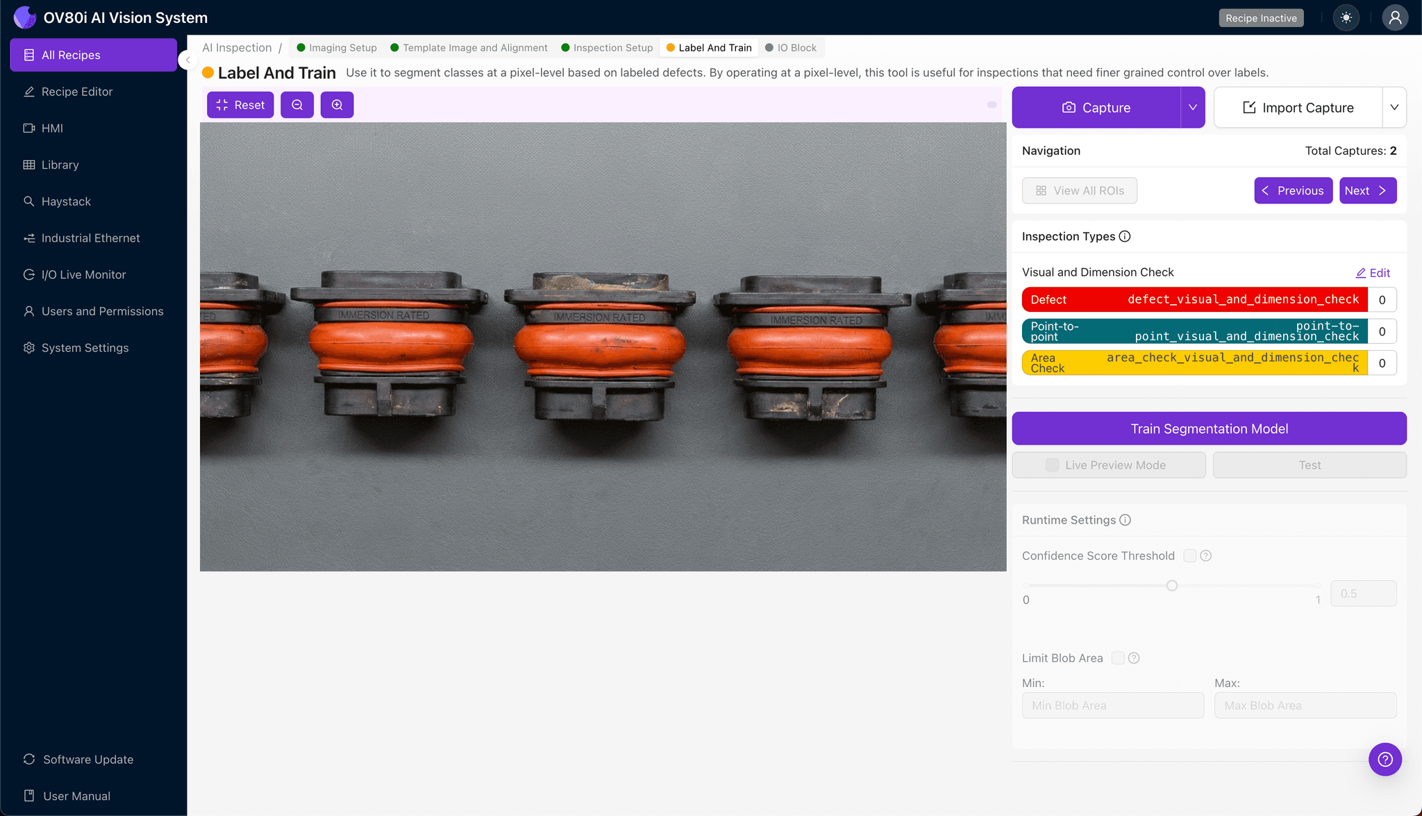 Rules configuration for automated pass/fail decisions on elastomer seal inspection
