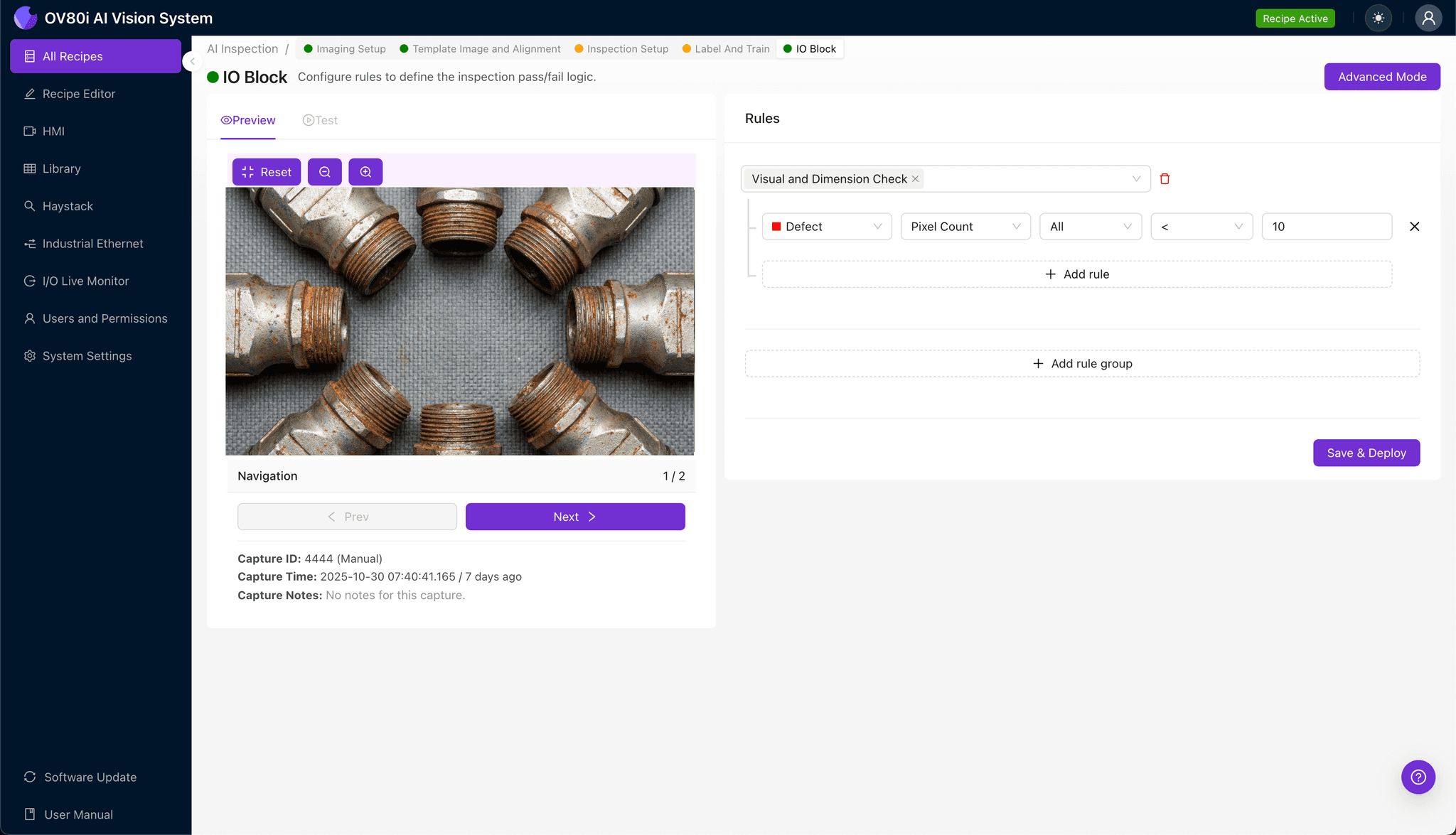 Defining inspection regions on IP67 backshell thread surfaces