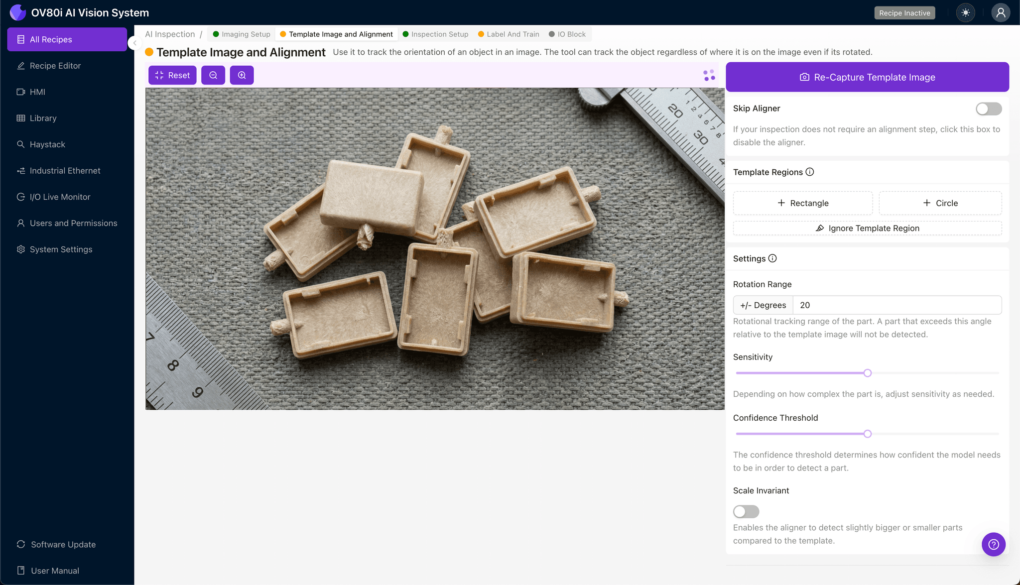 Template image alignment configuration for LCP housing inspection
