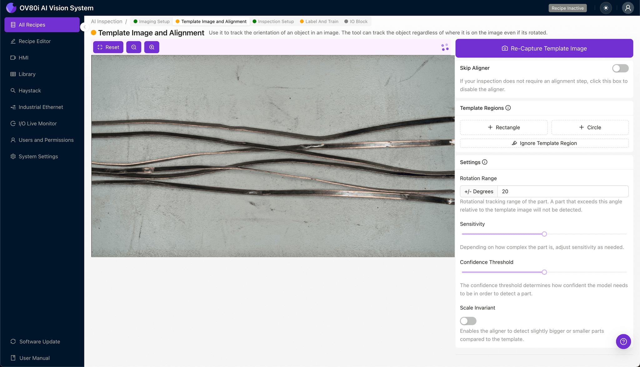 引线框架条带检测的模板对齐配置