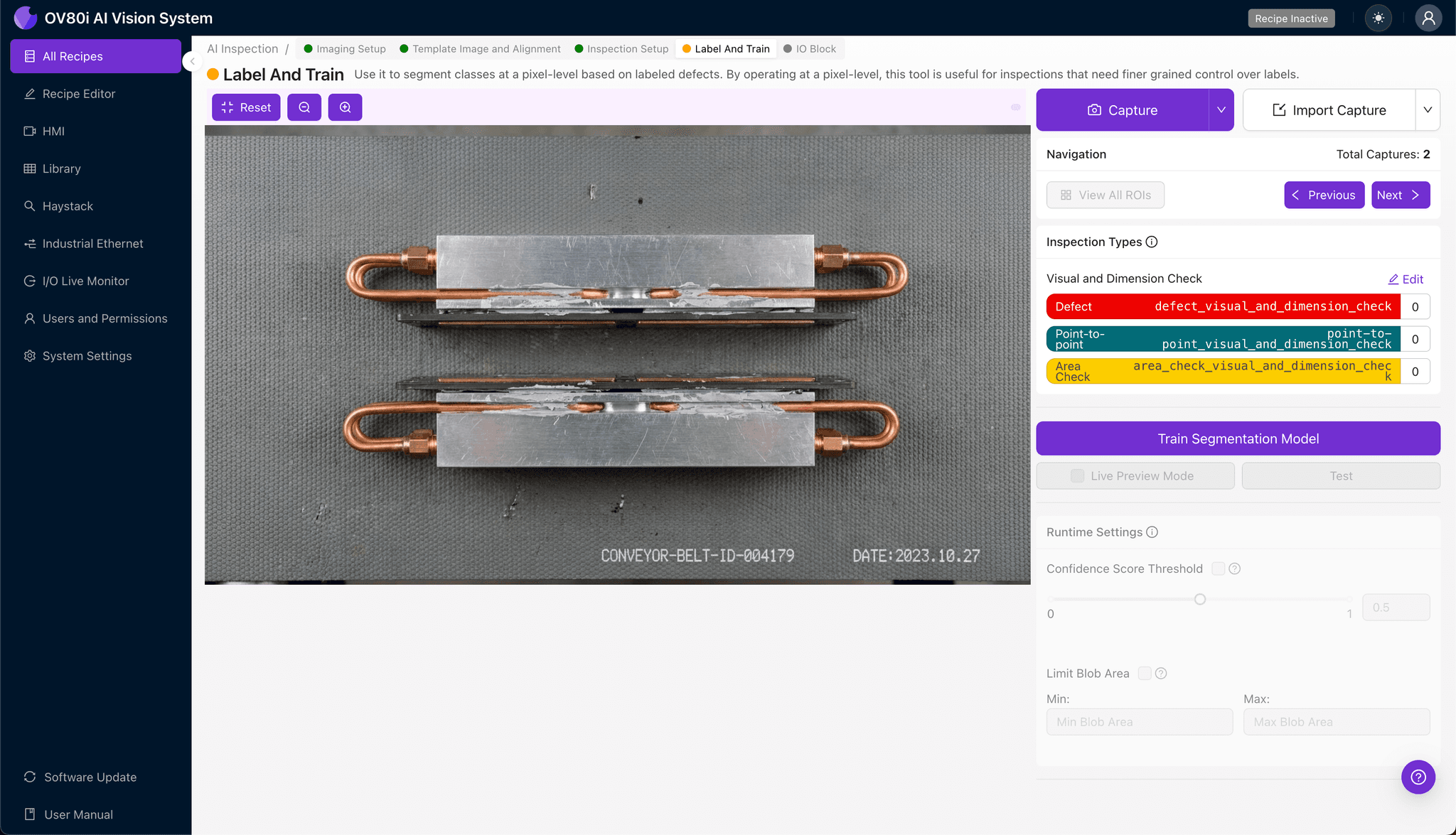 Pass/fail rule configuration for thermal bridge inspection