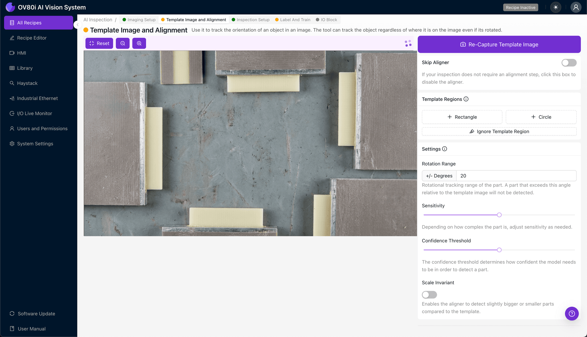 Template image alignment for micro-strip launch inspection