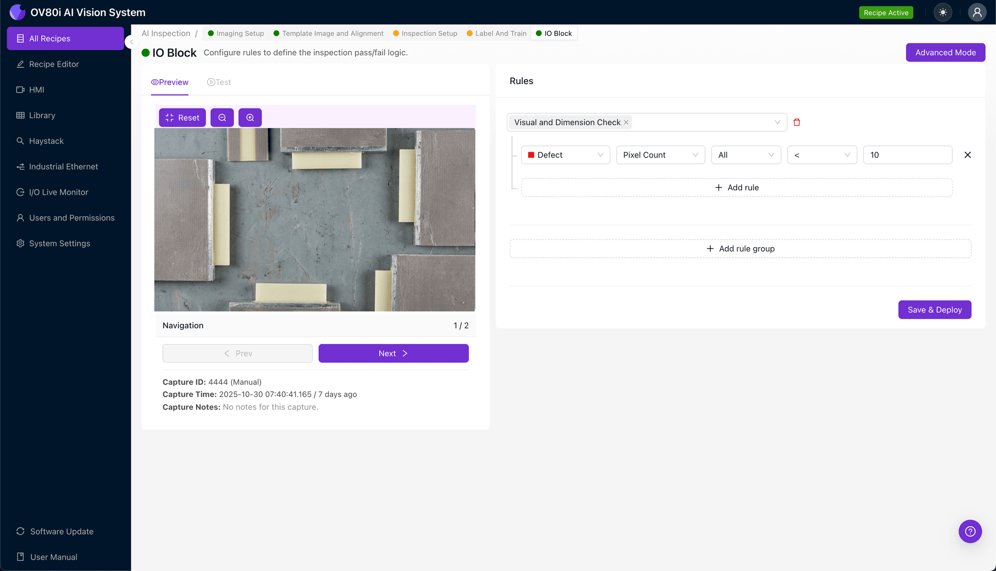 Defining inspection regions for dielectric overhang detection