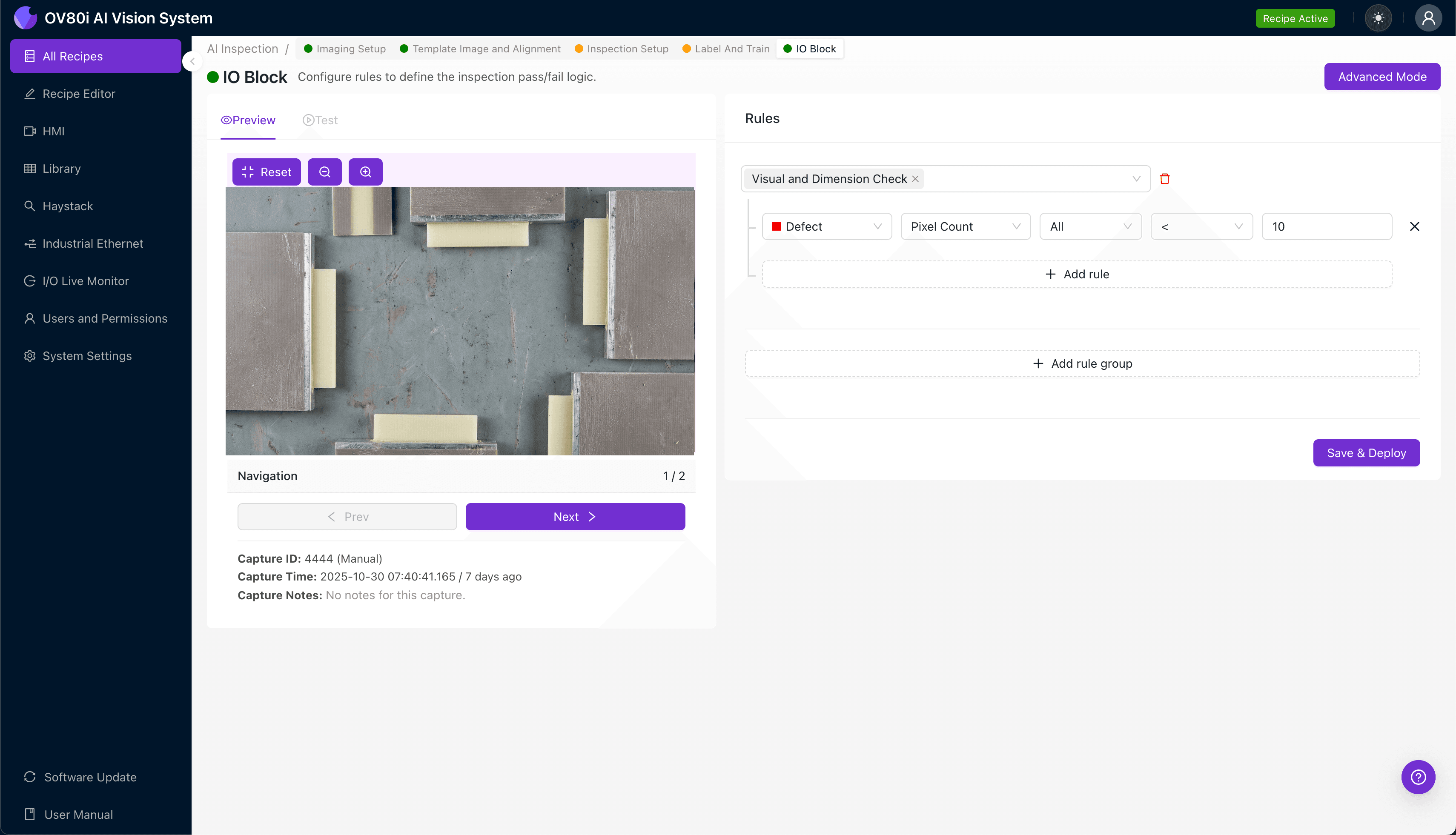 Automated visual inspection of micro-strip launch dielectric overhang using Overview.ai OV80i system