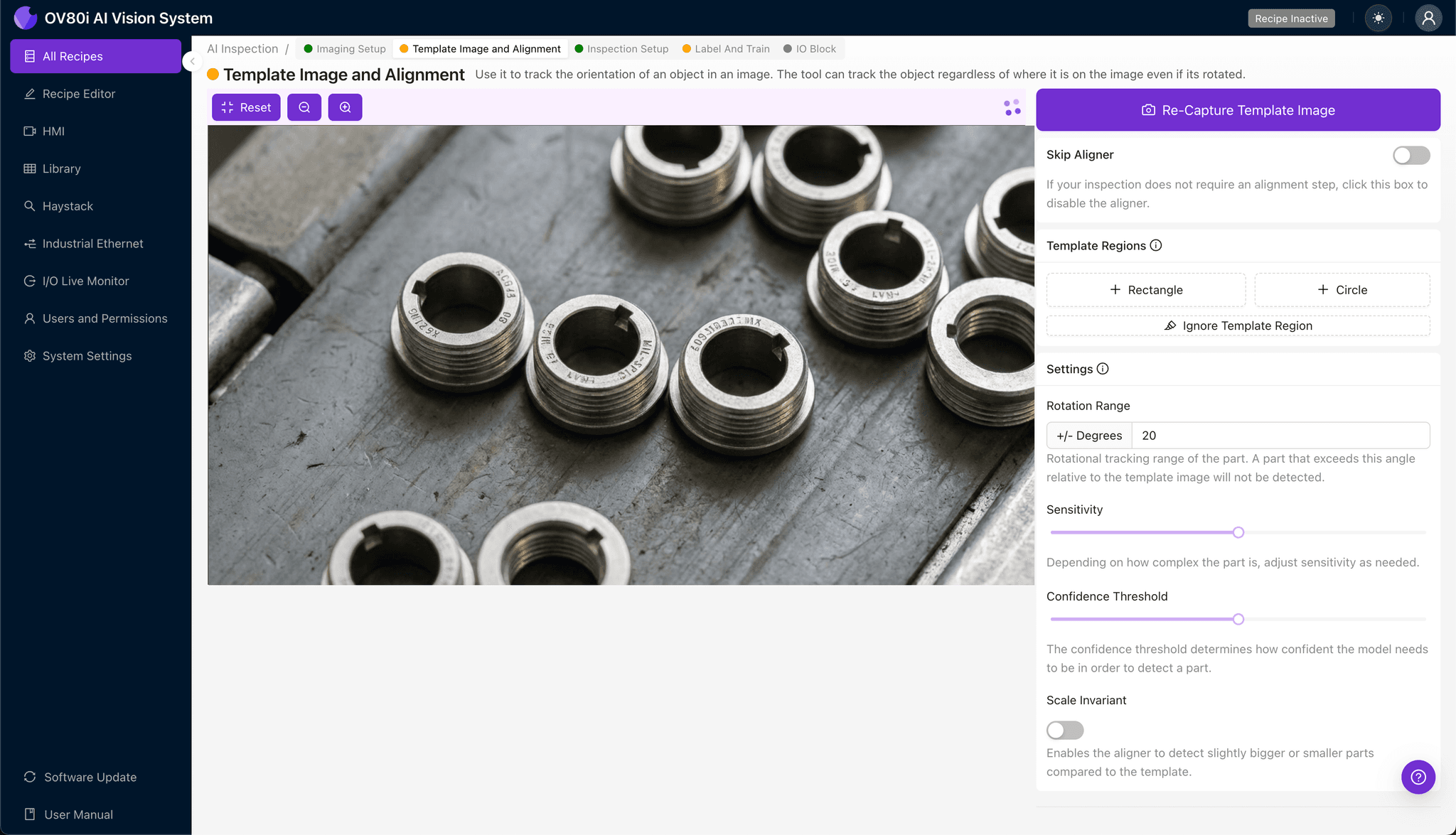 Template alignment configuration for mil-spec connector insert inspection