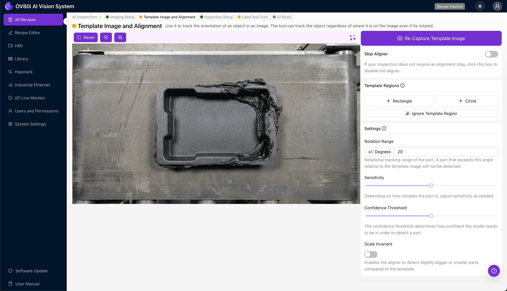 成型嵌件检测的模板图像对齐配置