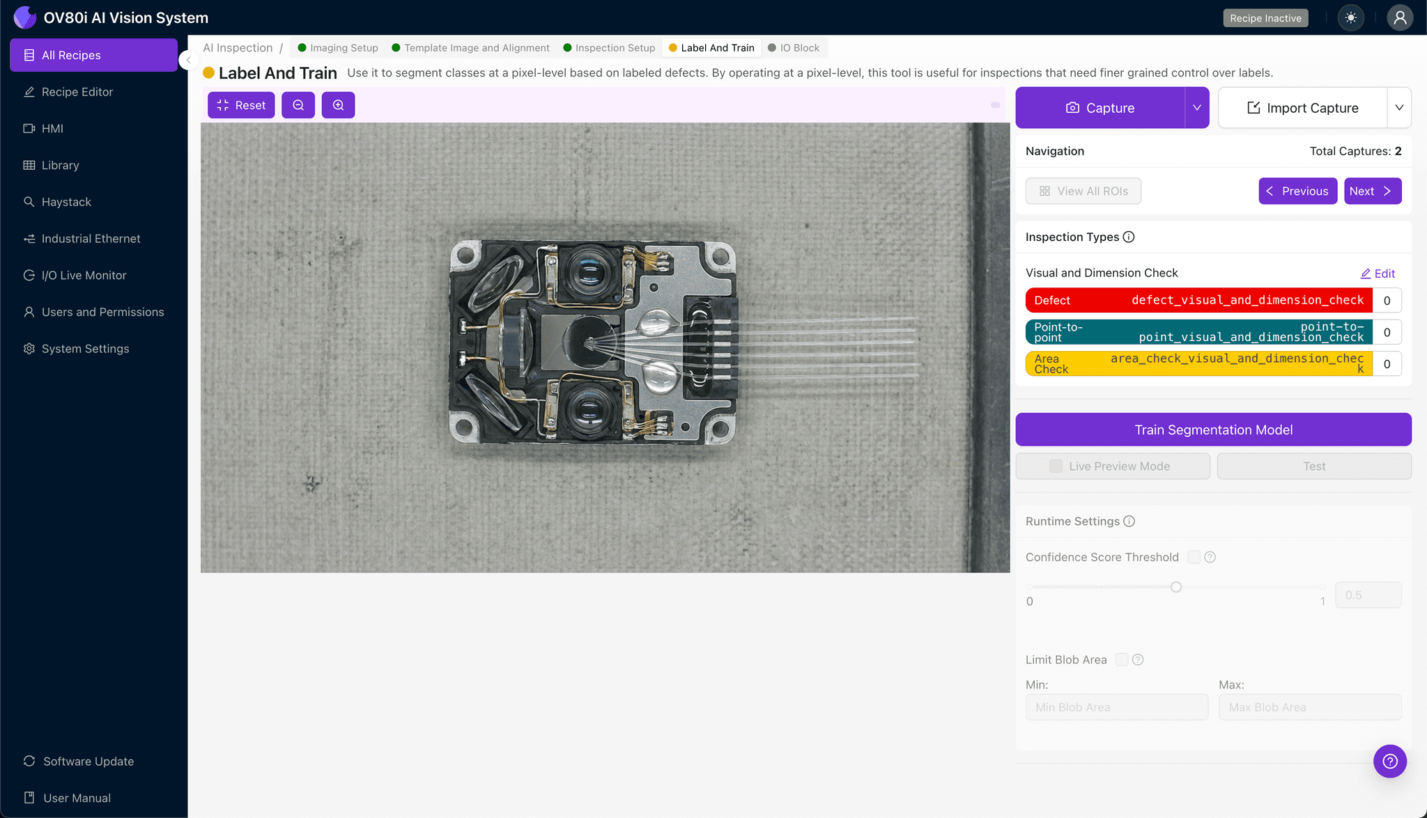 Pass/fail rule configuration for optical engine inspection