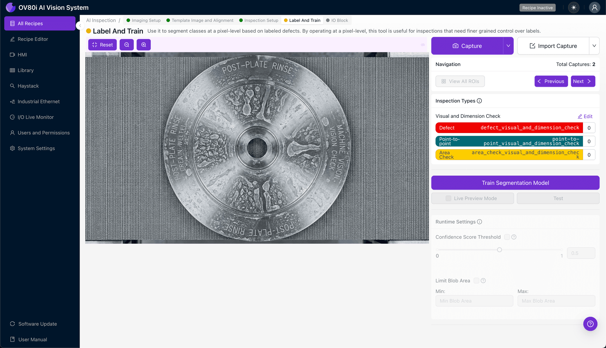Configuring pass/fail rules for water spot inspection