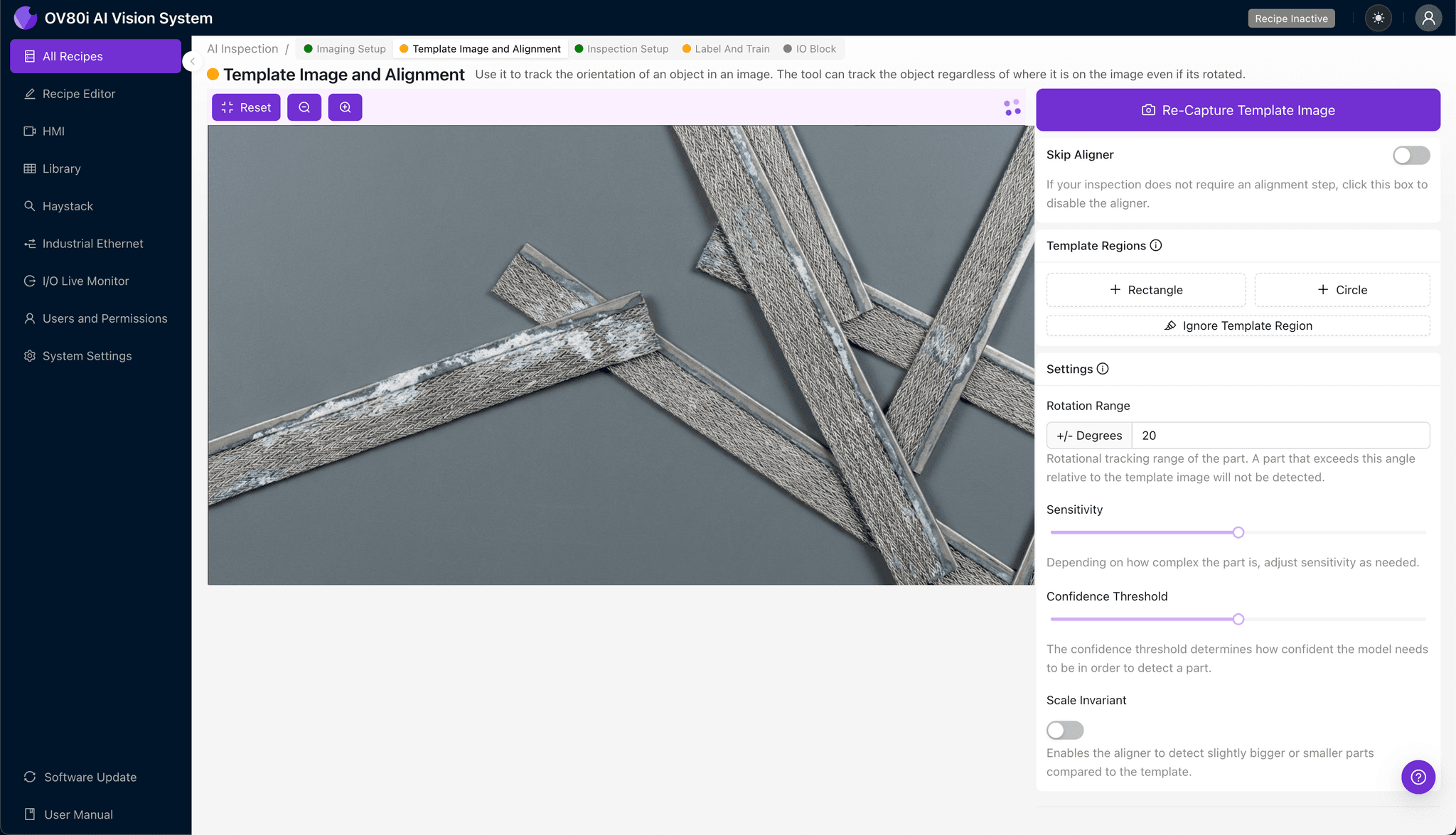 Setting up template alignment for RF shielding gasket positioning