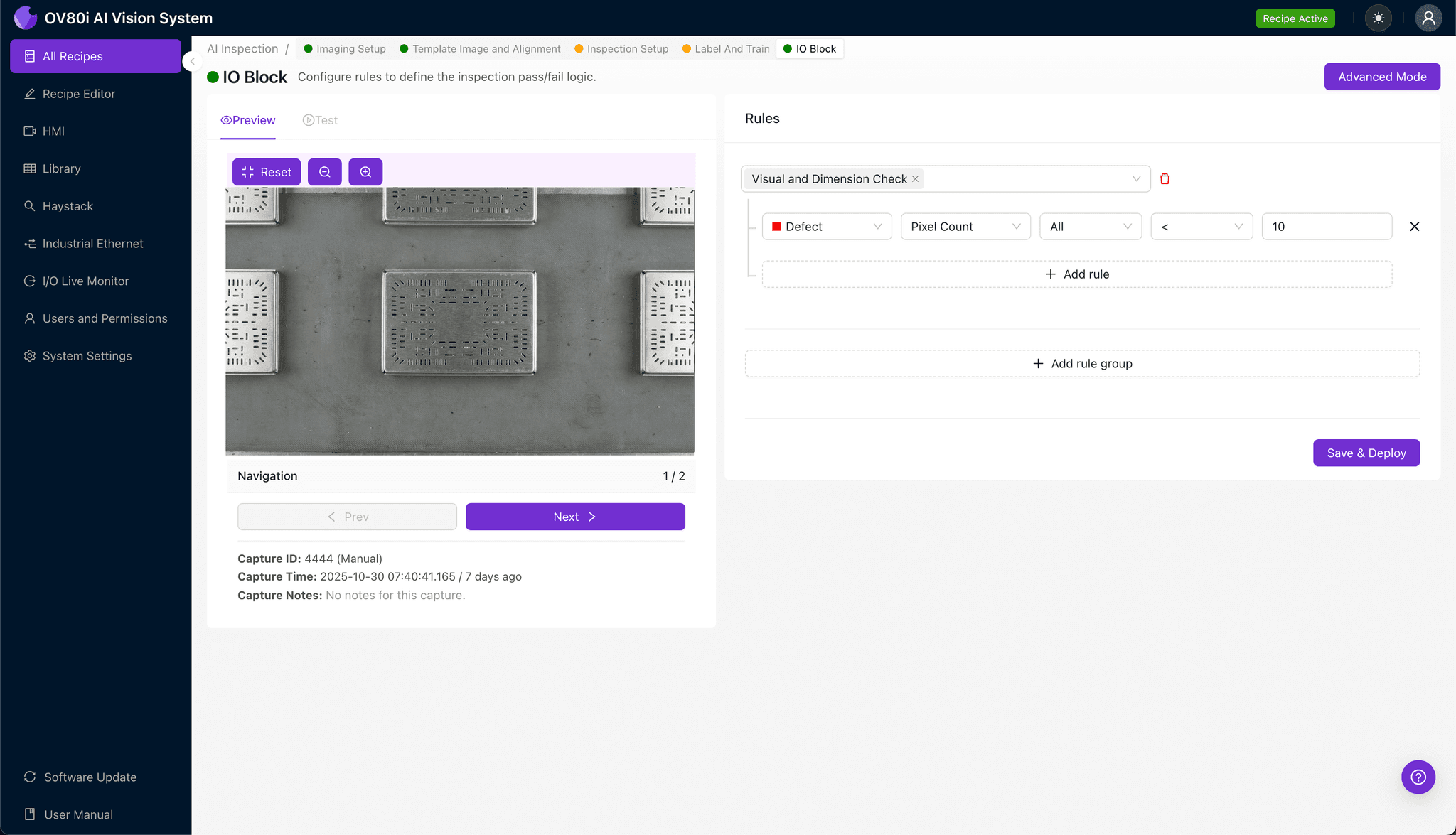 Inspection region selection highlighting resonance gap geometry and critical surfaces