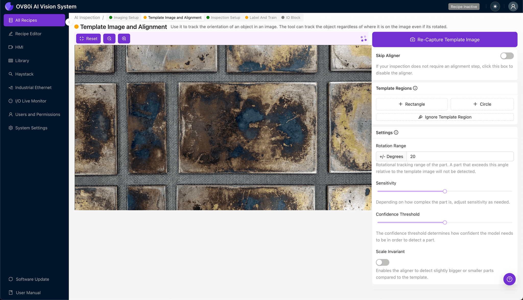 Template alignment configuration for ground plane part registration