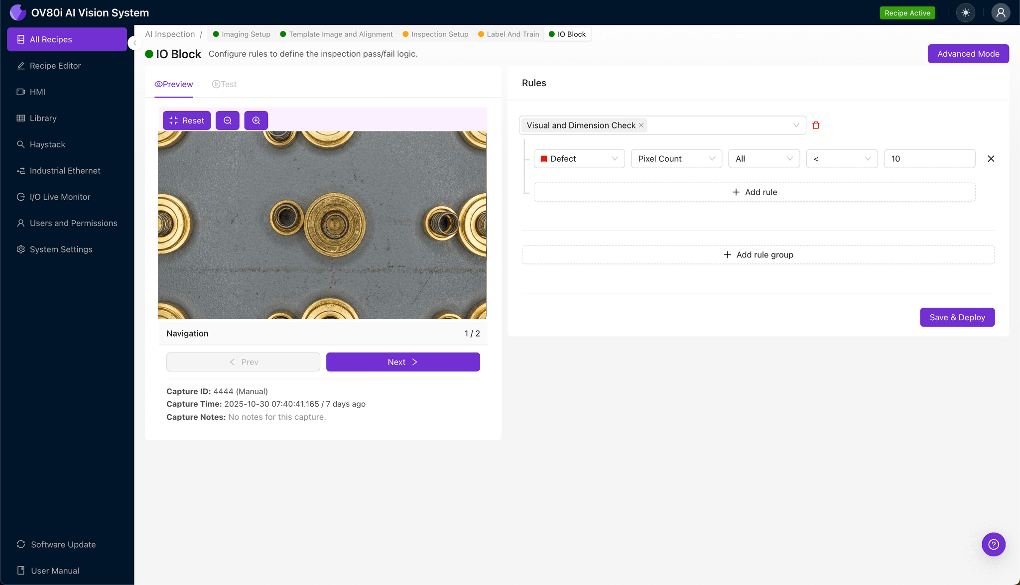 Defining inspection regions for internal spring fatigue detection in SMPM adapters