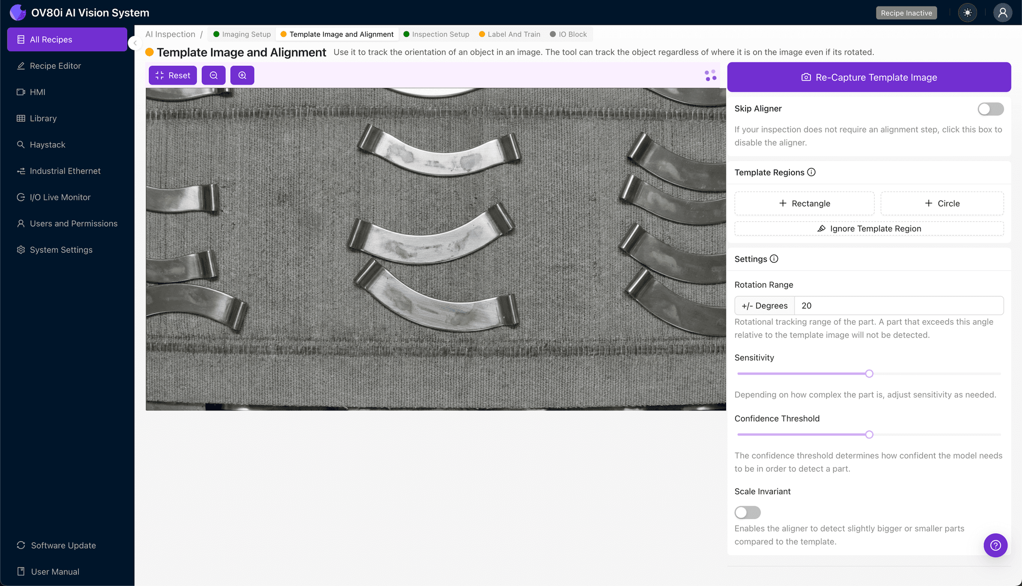 Template alignment configuration for stainless steel shell positioning