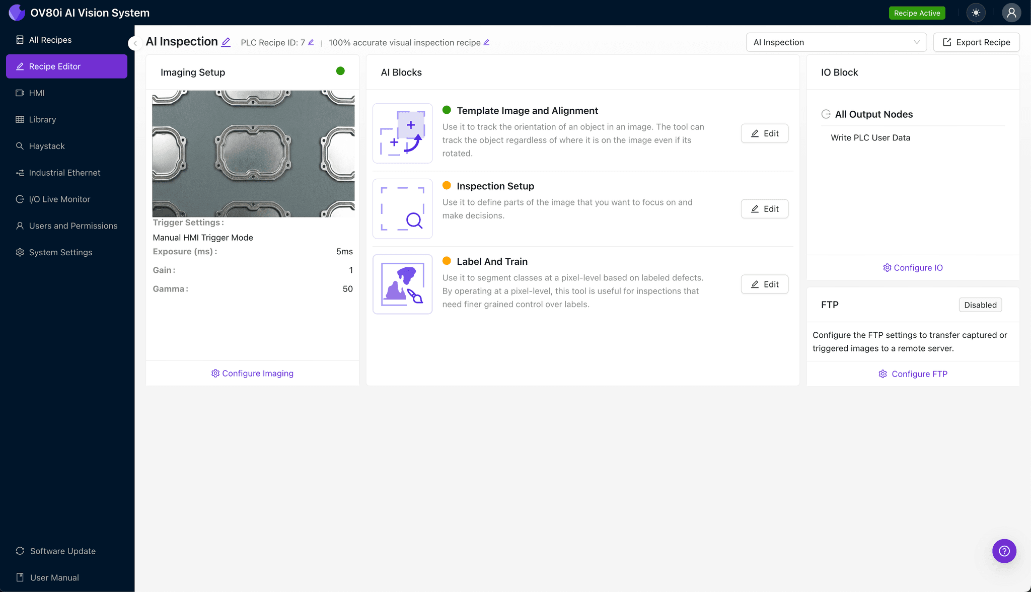Configuración de imagen para inspección de escudo EMI estampado