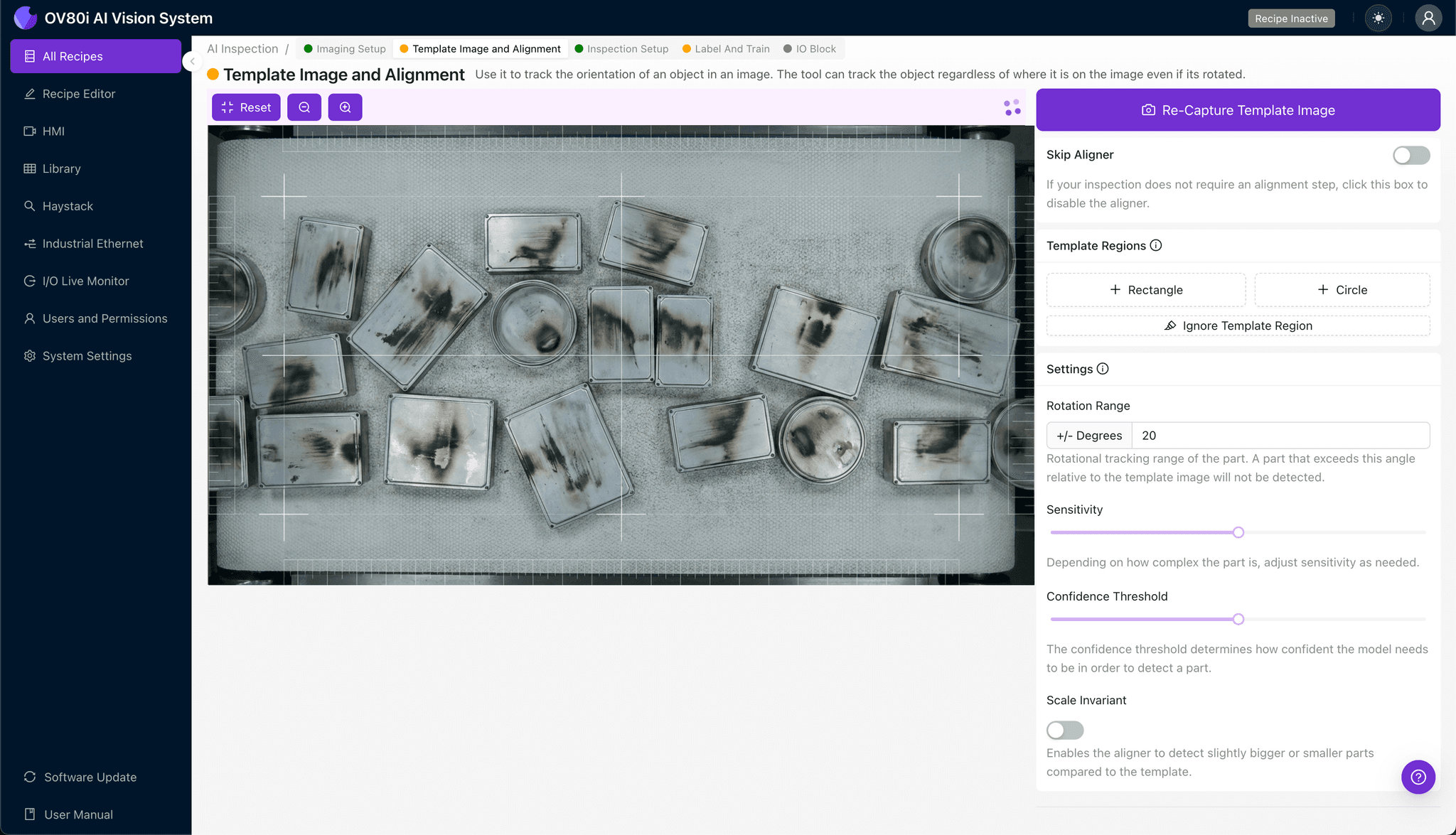 薄壁壳体检测的模板对齐配置