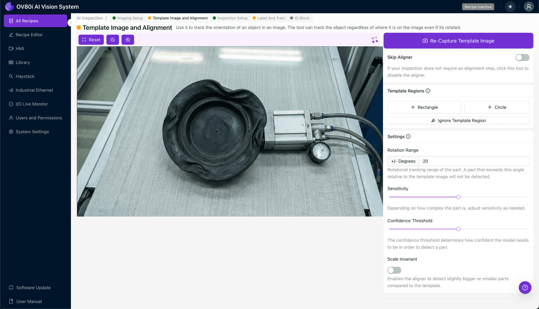 Template alignment configuration for suction cup positioning