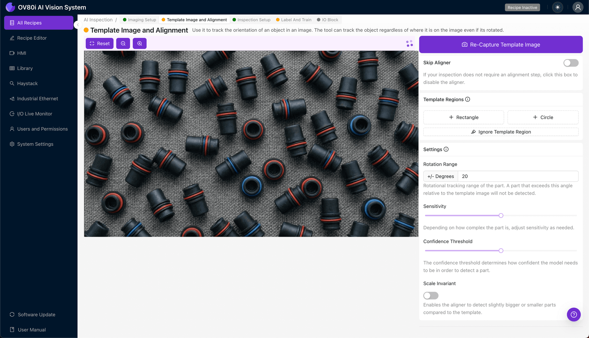 Template image alignment for waterproof plug positioning