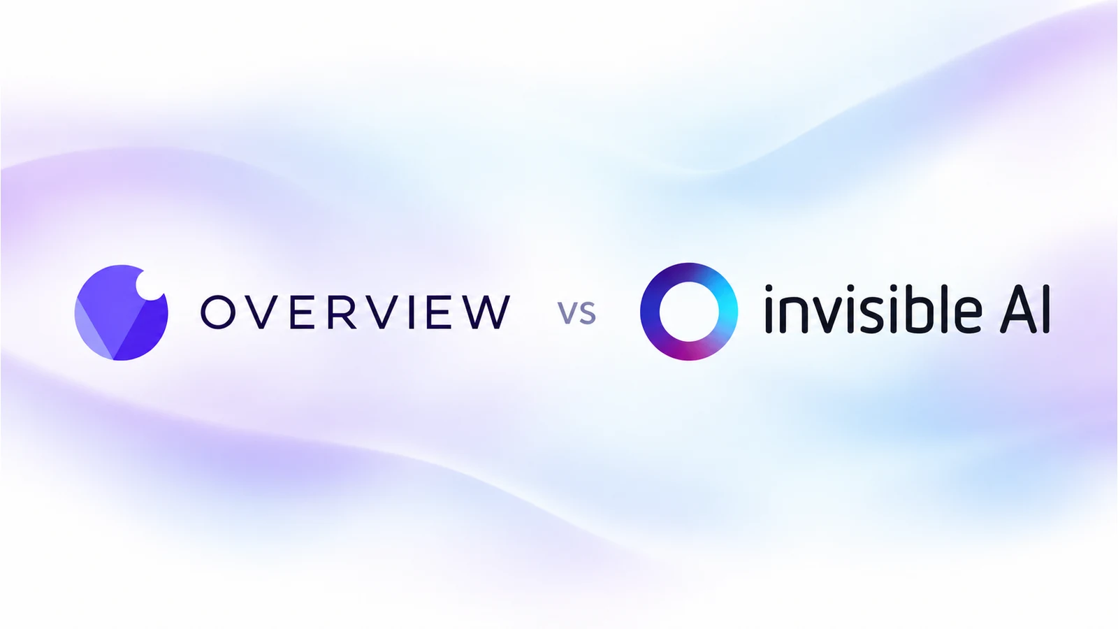 Logo Overview và Invisible AI trên nền chuyển màu lưới tím nhạt và xanh dương dịu