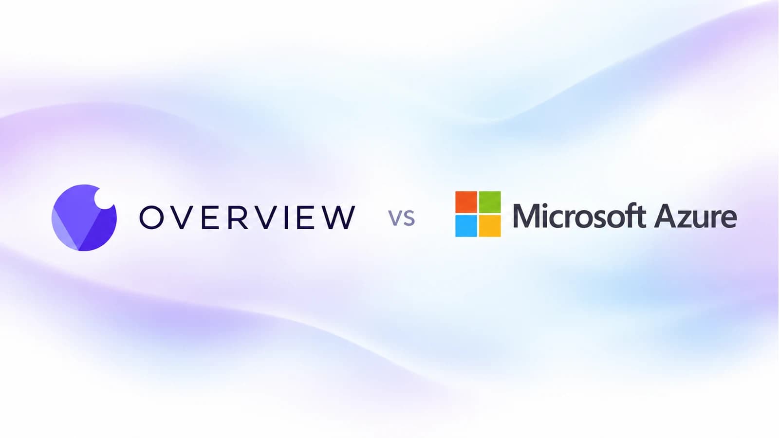 Overview- und Microsoft Azure-Logos auf einem weichen Netzverlauf in Lavendel und Blau