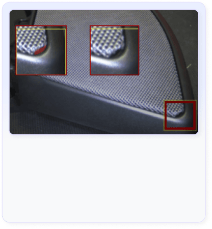 Sistema de visión IA detectando defectos superficiales, rayones, grietas e imperfecciones cosméticas en piezas manufacturadas a velocidades de producción