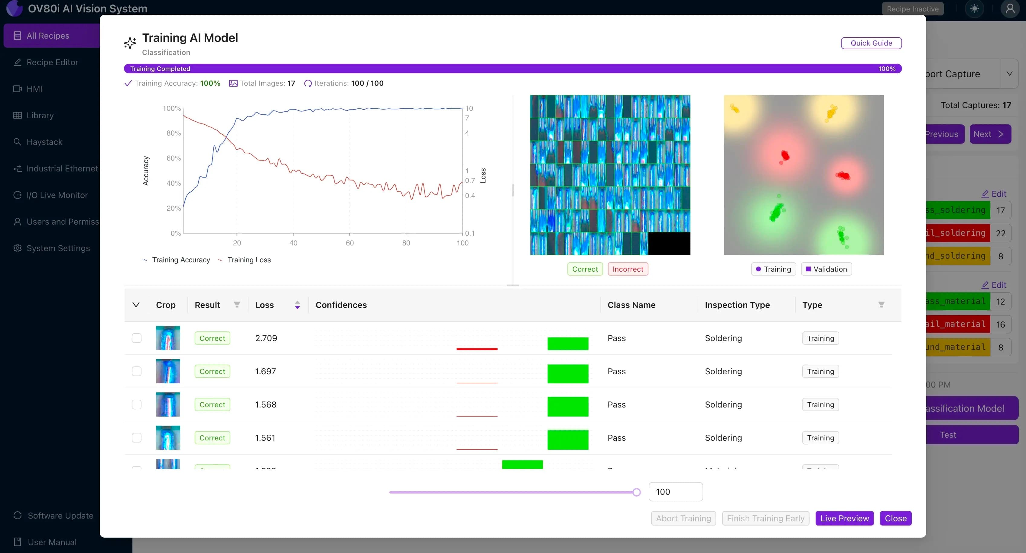 Giao diện huấn luyện mô hình của Overview AI