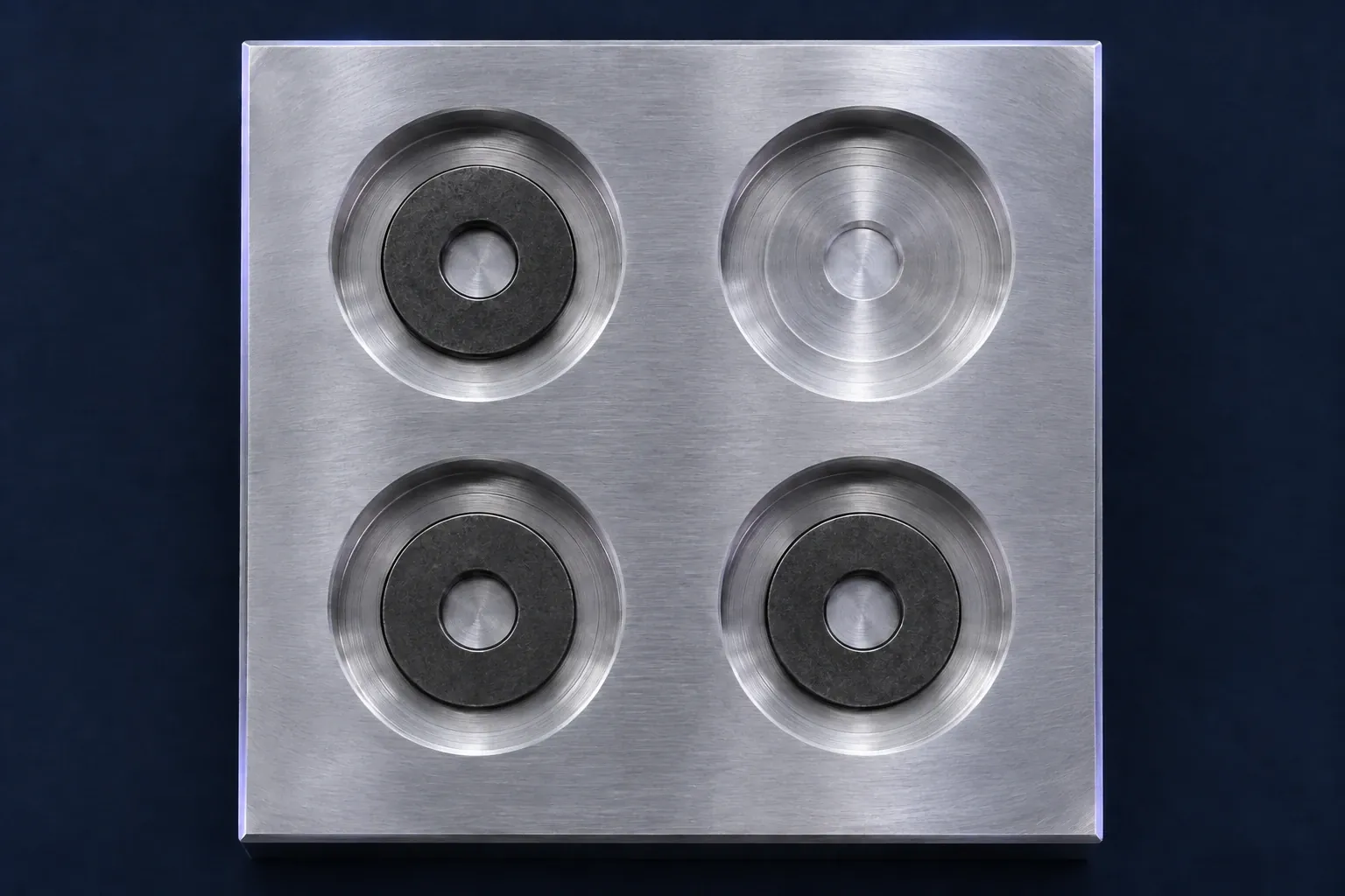 Illustration of a fixture with three washers and an empty top-right pocket
