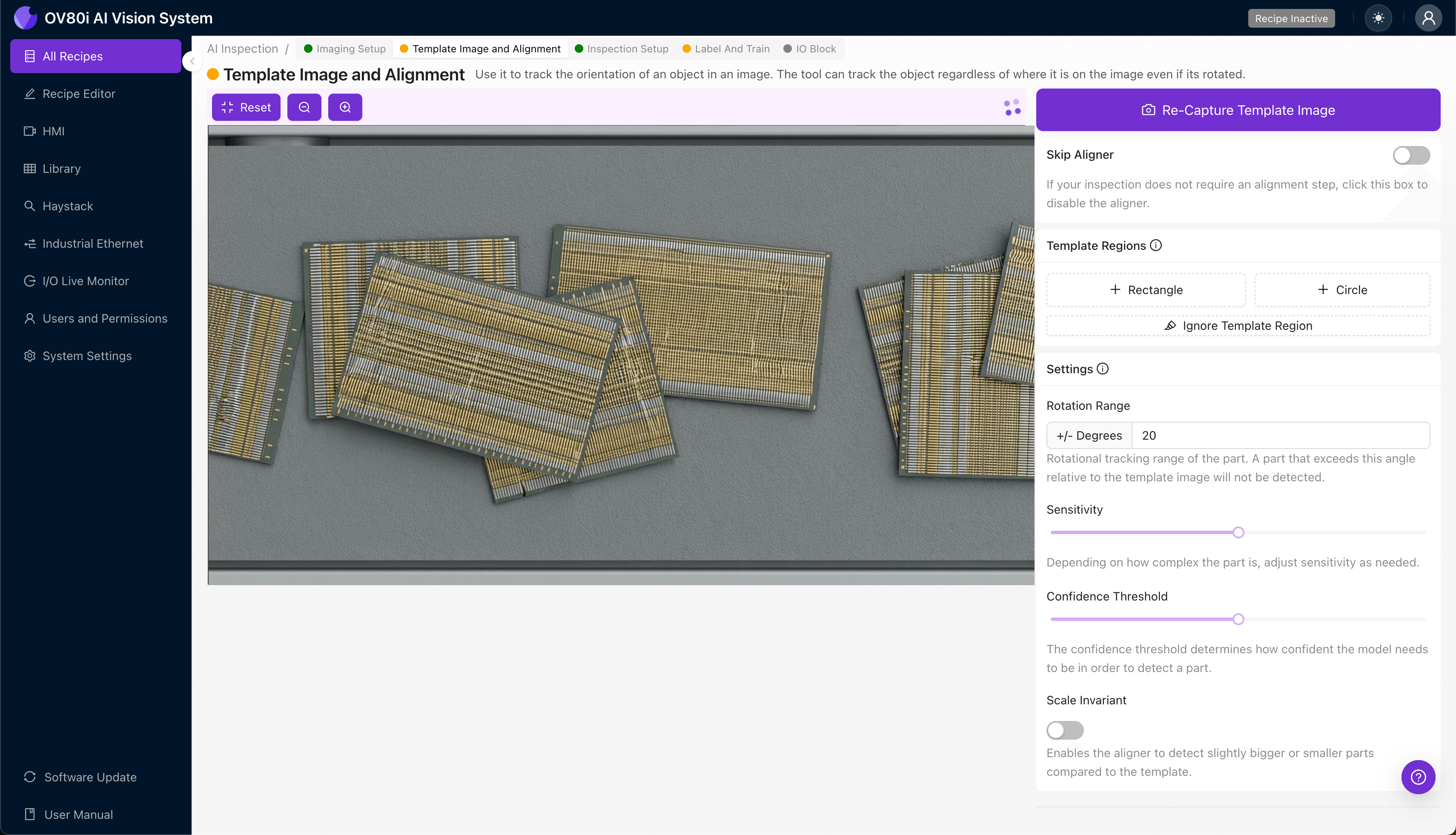 Template alignment configuration for connector wafer inspection