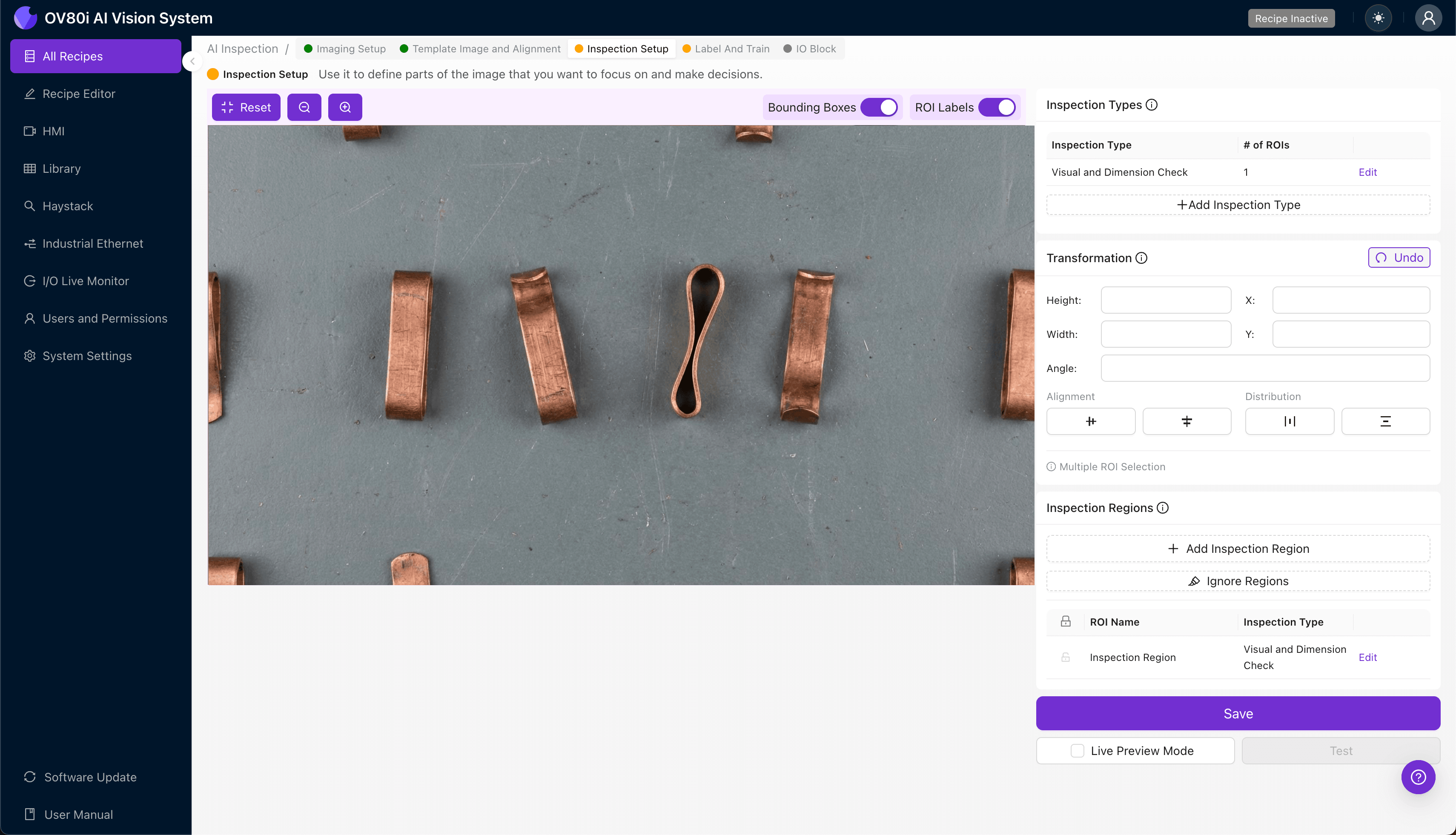 Data labeling interface showing good and defective beryllium copper contact classifications