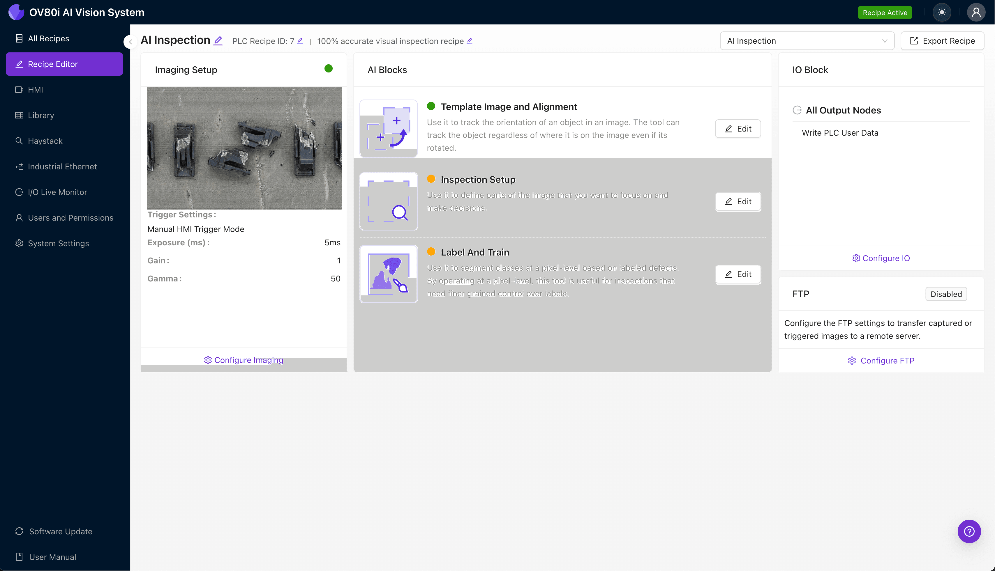 OV80i camera system imaging setup for connector latch brittleness inspection