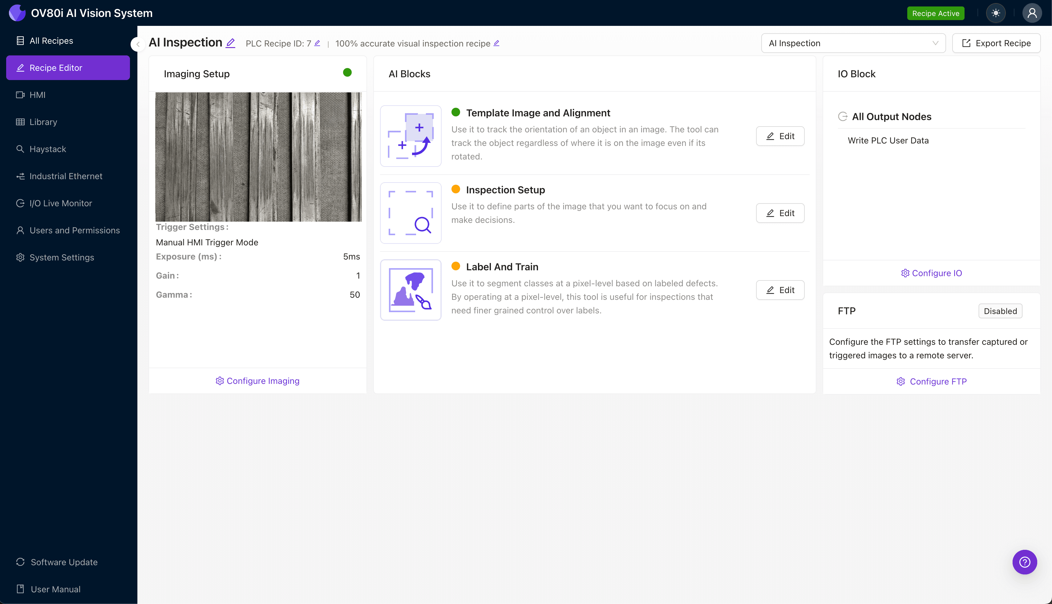 Imaging setup for contact beam wipe-length wear inspection