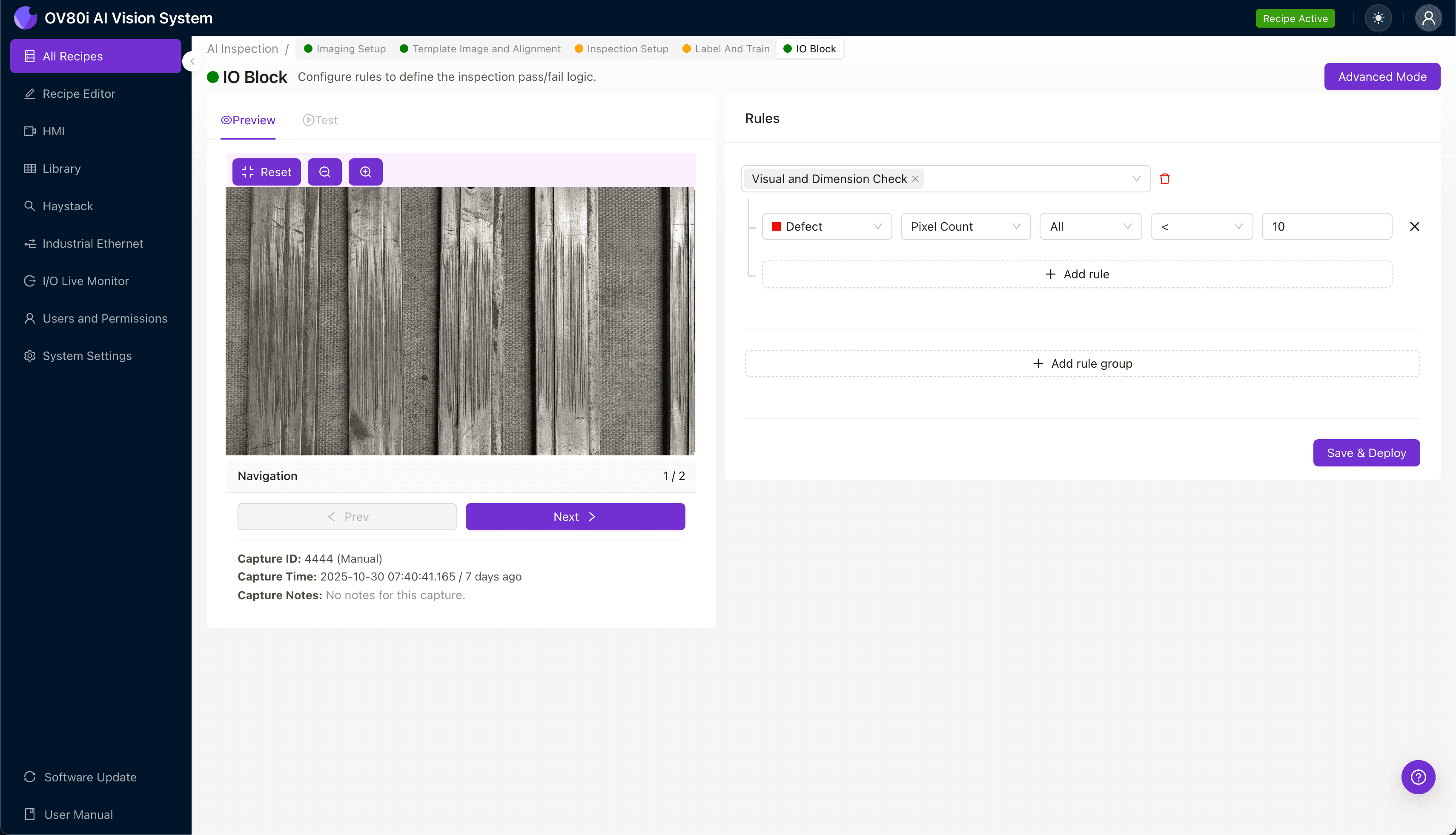 Machine vision inspection of contact beam wipe-length wear surface