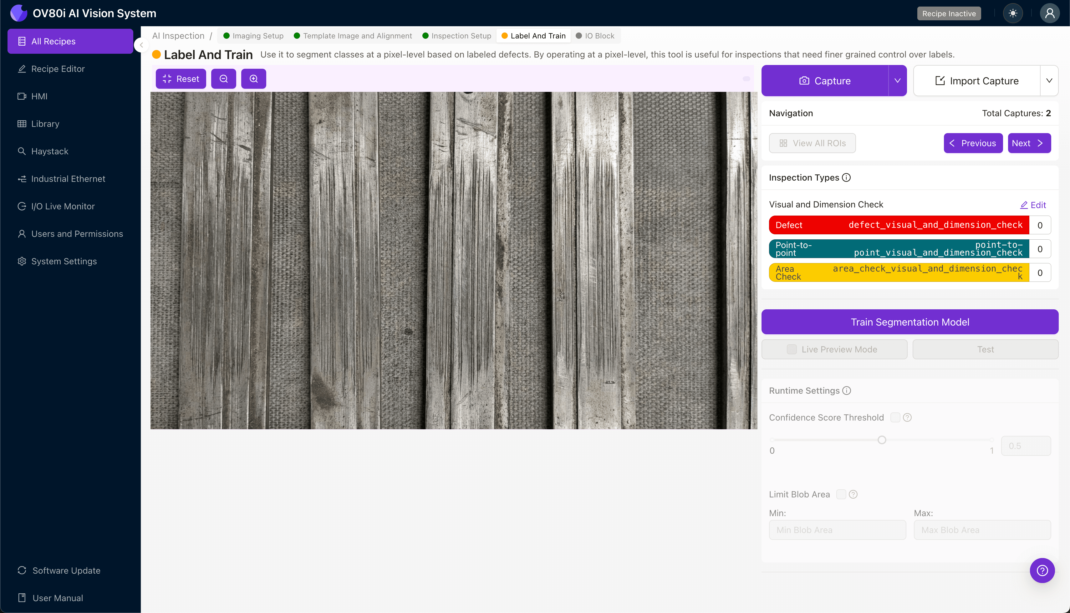 Configuring pass/fail rules for contact beam inspection